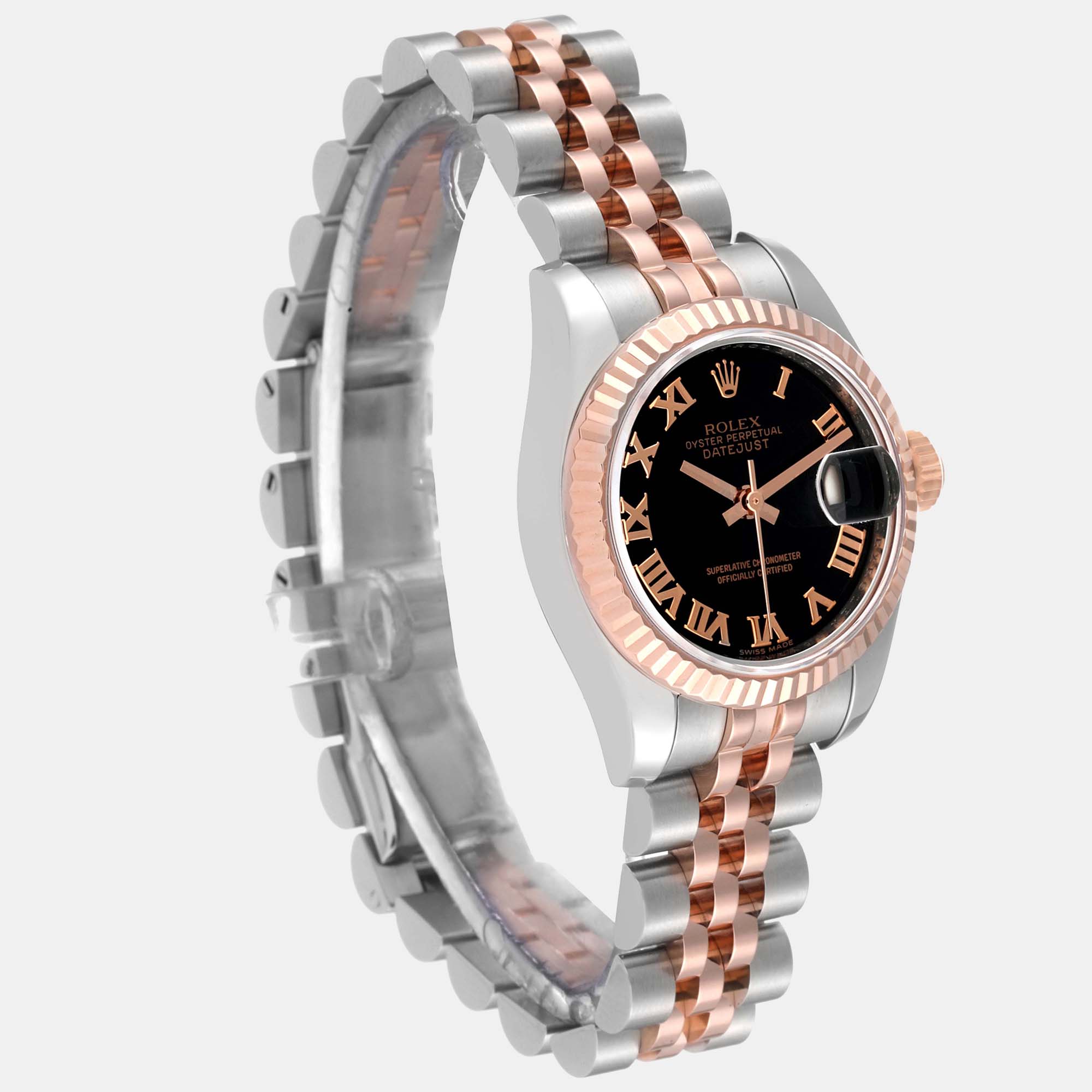Rolex Datejust Steel Rose Gold Black Dial Ladies Watch 179171 26 Mm