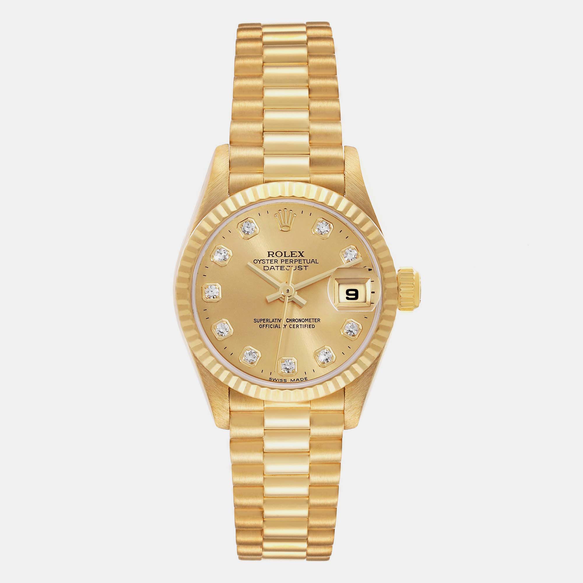 Rolex President Datejust Yellow Gold Diamond Dial Ladies Watch 79178