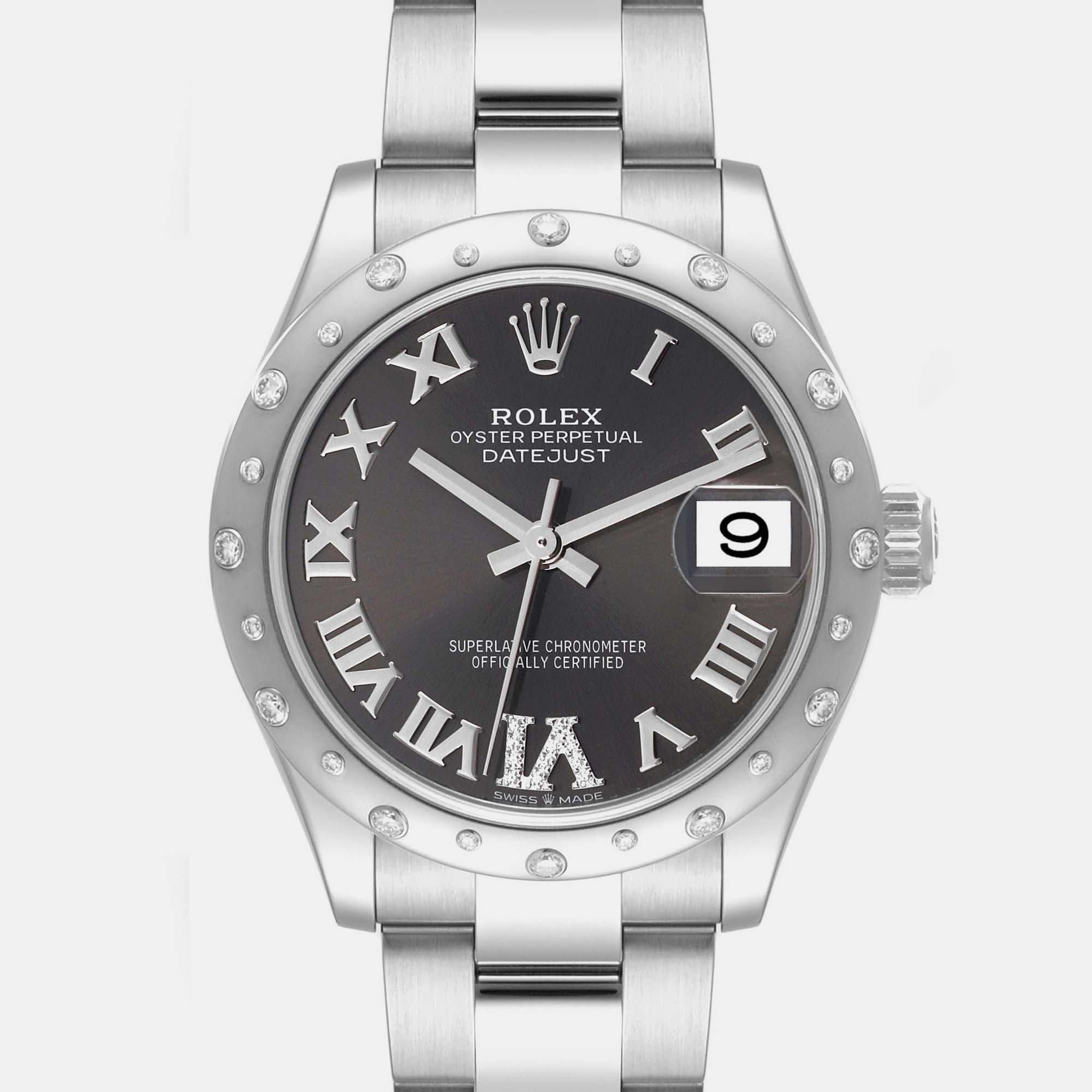 Rolex Datejust Midsize Steel White Gold Diamond Ladies Watch 278344