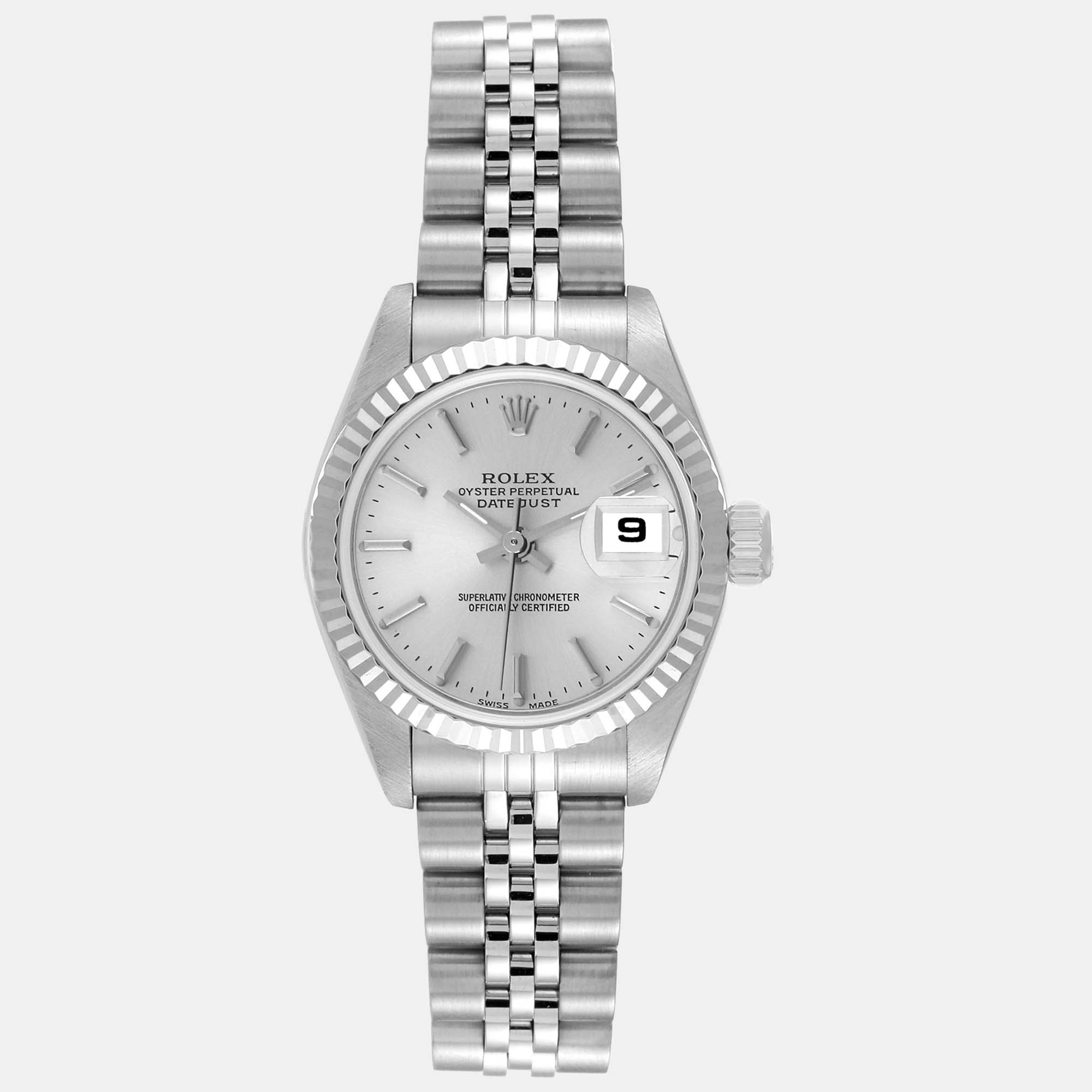 Rolex Datejust 26 Steel White Gold Silver Dial Ladies Watch 79174