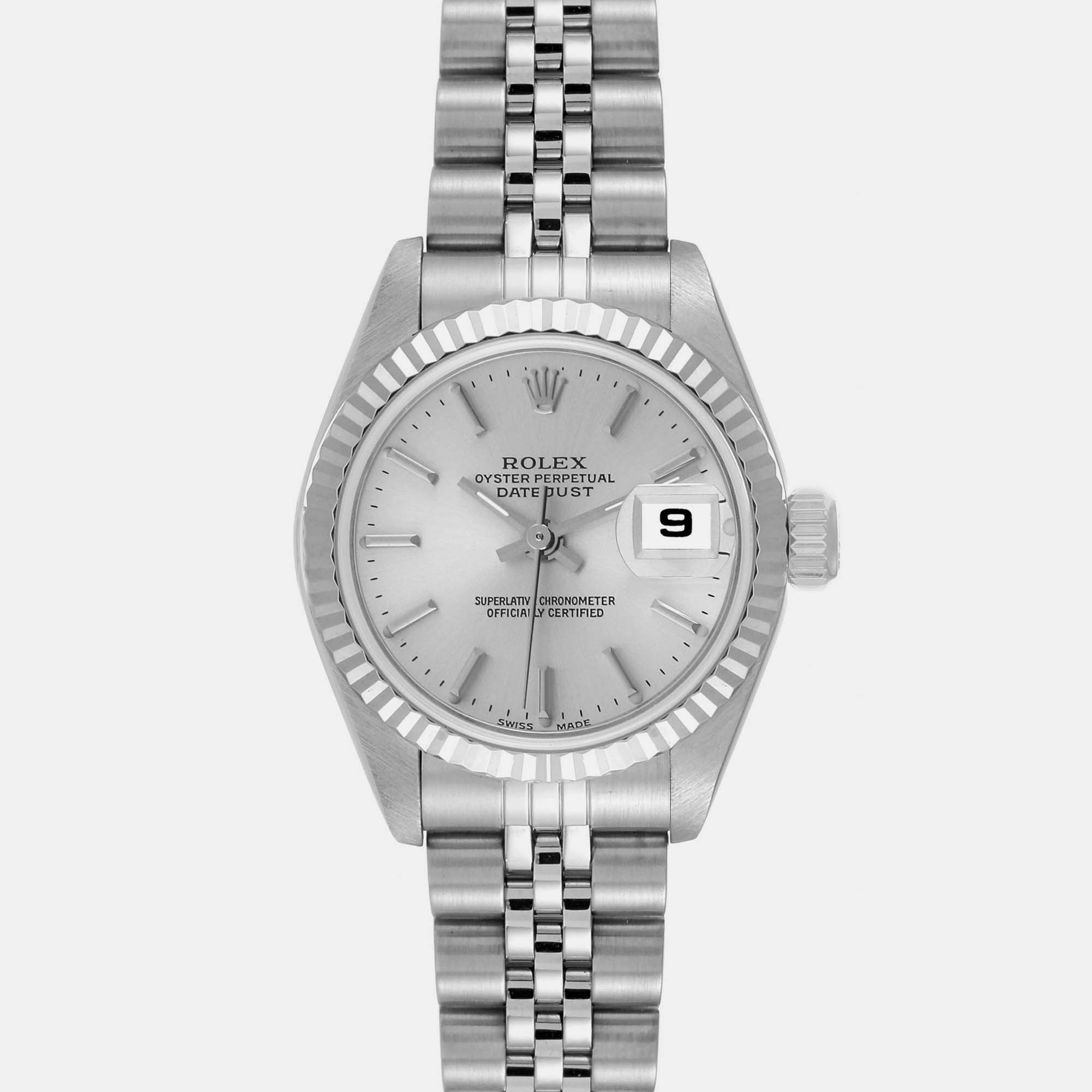 Rolex Datejust 26 Steel White Gold Silver Dial Ladies Watch 79174