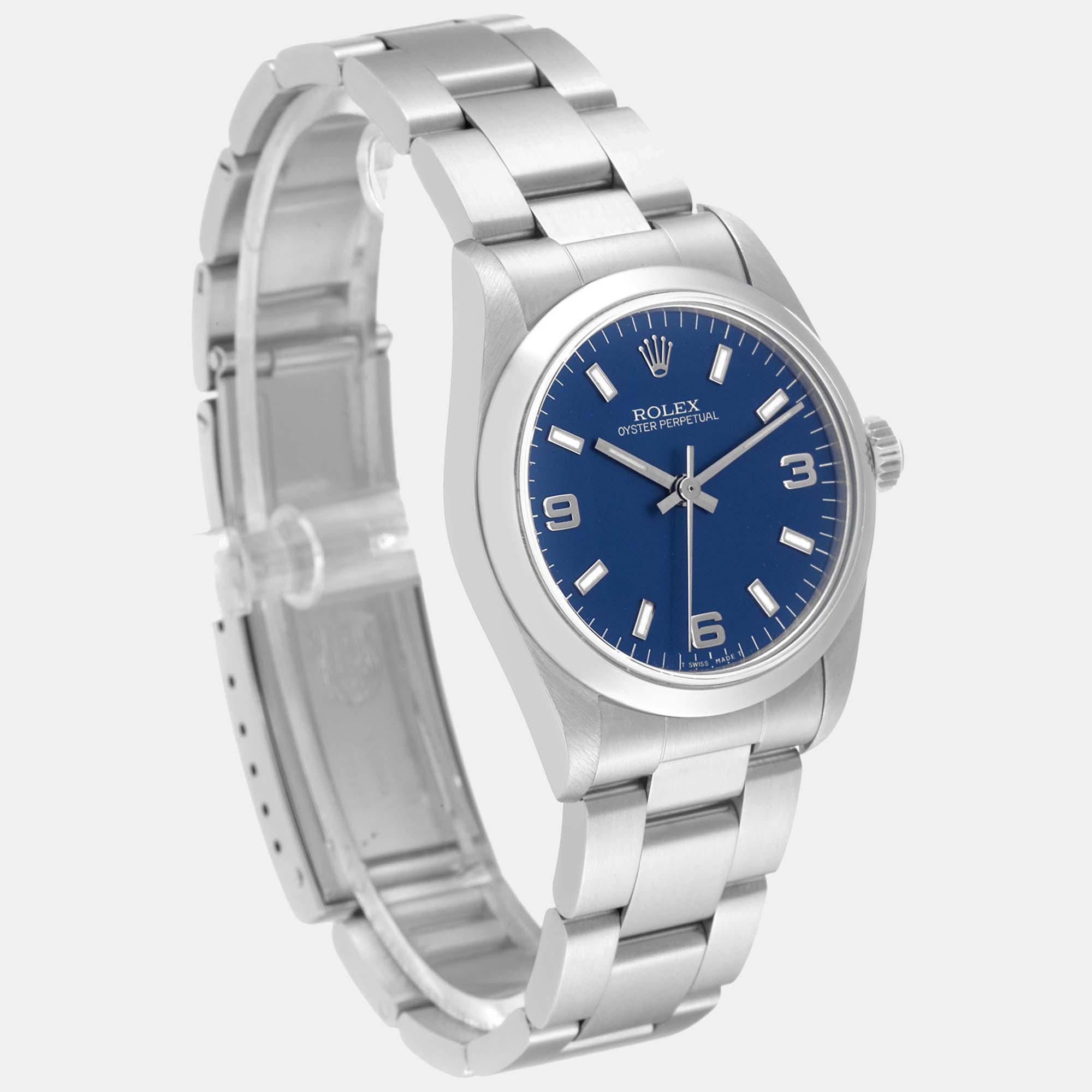 Rolex Midsize Blue Dial Automatic Steel Ladies Watch 67480 31 Mm