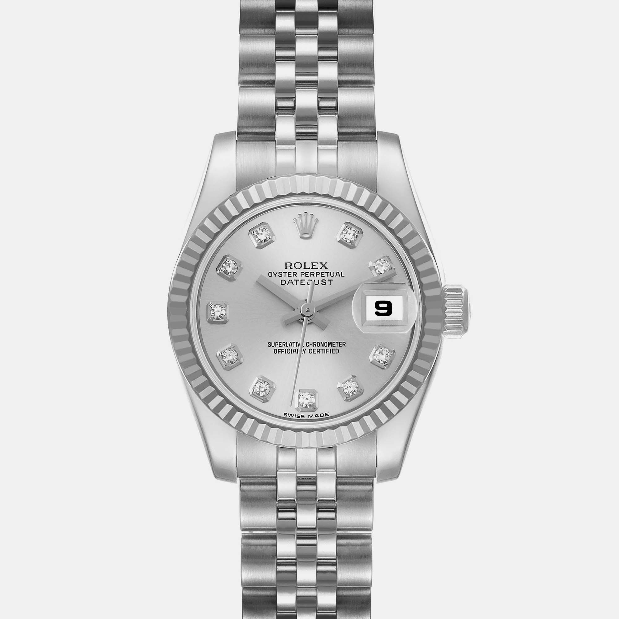 Rolex Datejust Steel White Gold Diamond Dial Ladies Watch 179174 26 Mm