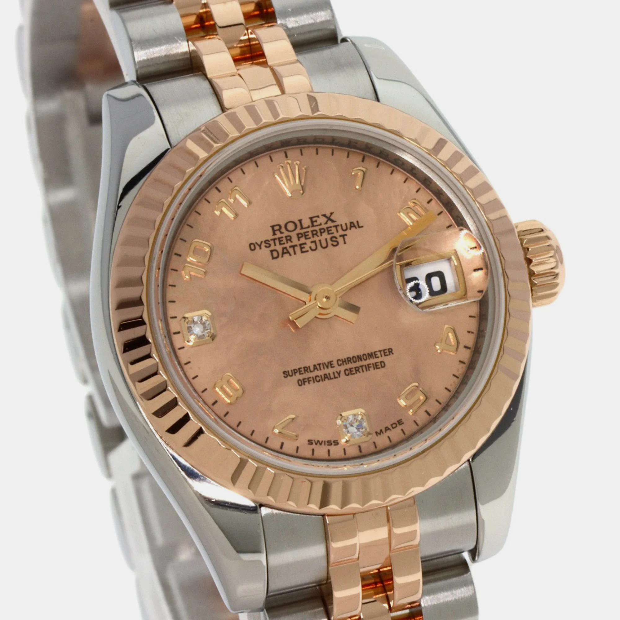 Rolex Pink Diamond 18k Rose Gold And Stainless Steel Datejust 179171N2BR Automatic Women's Wristwatch 26 Mm