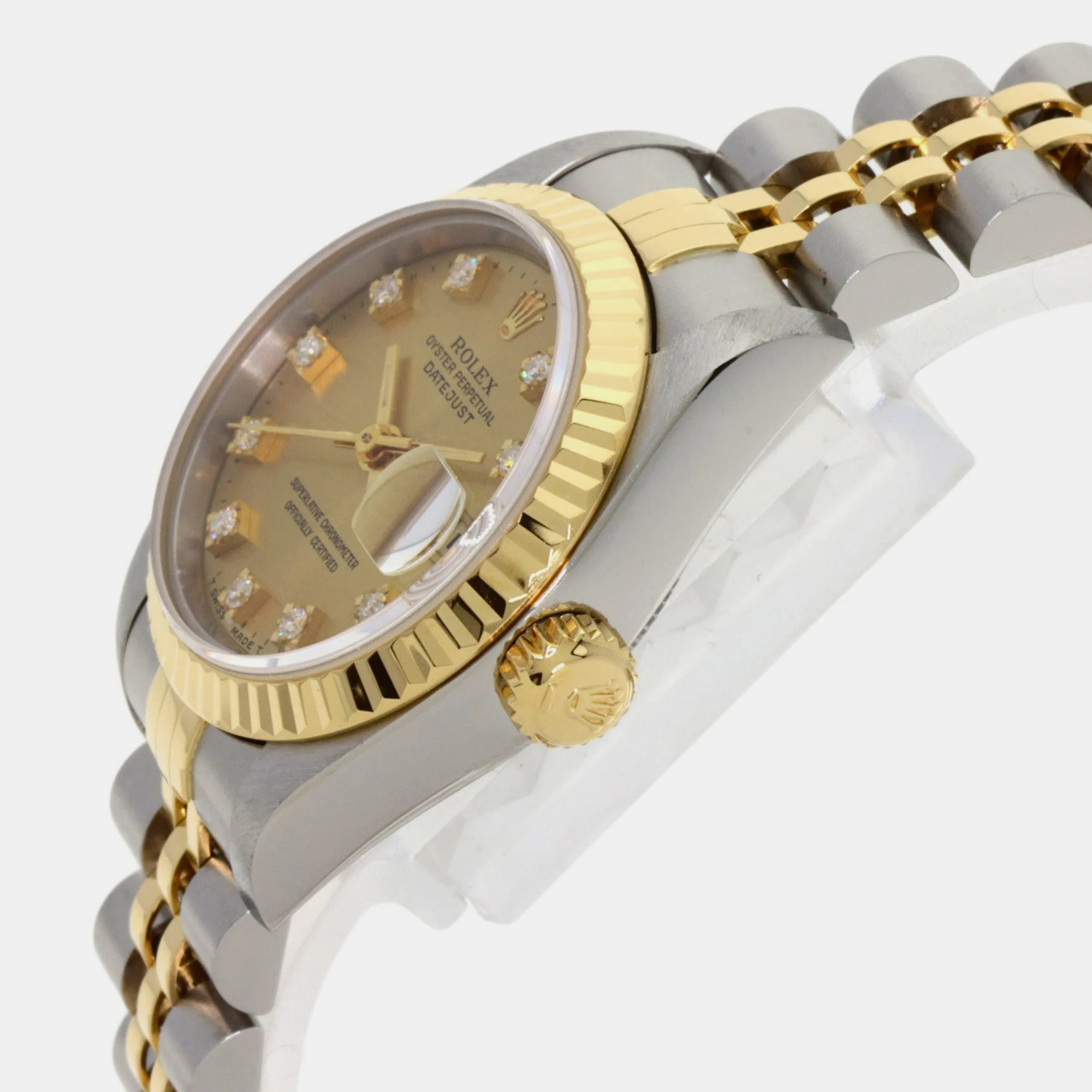 Rolex Champagne Diamond 18k Yellow Gold And Stainless Steel Datejust 69173 Automatic Women's Wristwatch 26 Mm