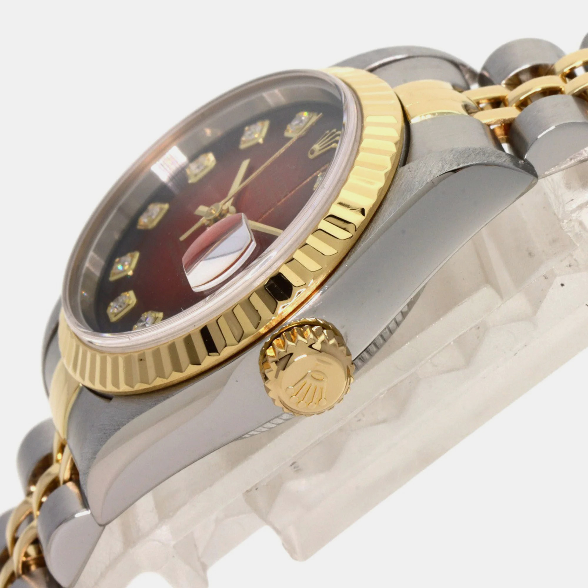 Rolex Red Diamond 18k Yellow Gold And Stainless Steel Datejust 79173 Automatic Women's Wristwatch 26 Mm