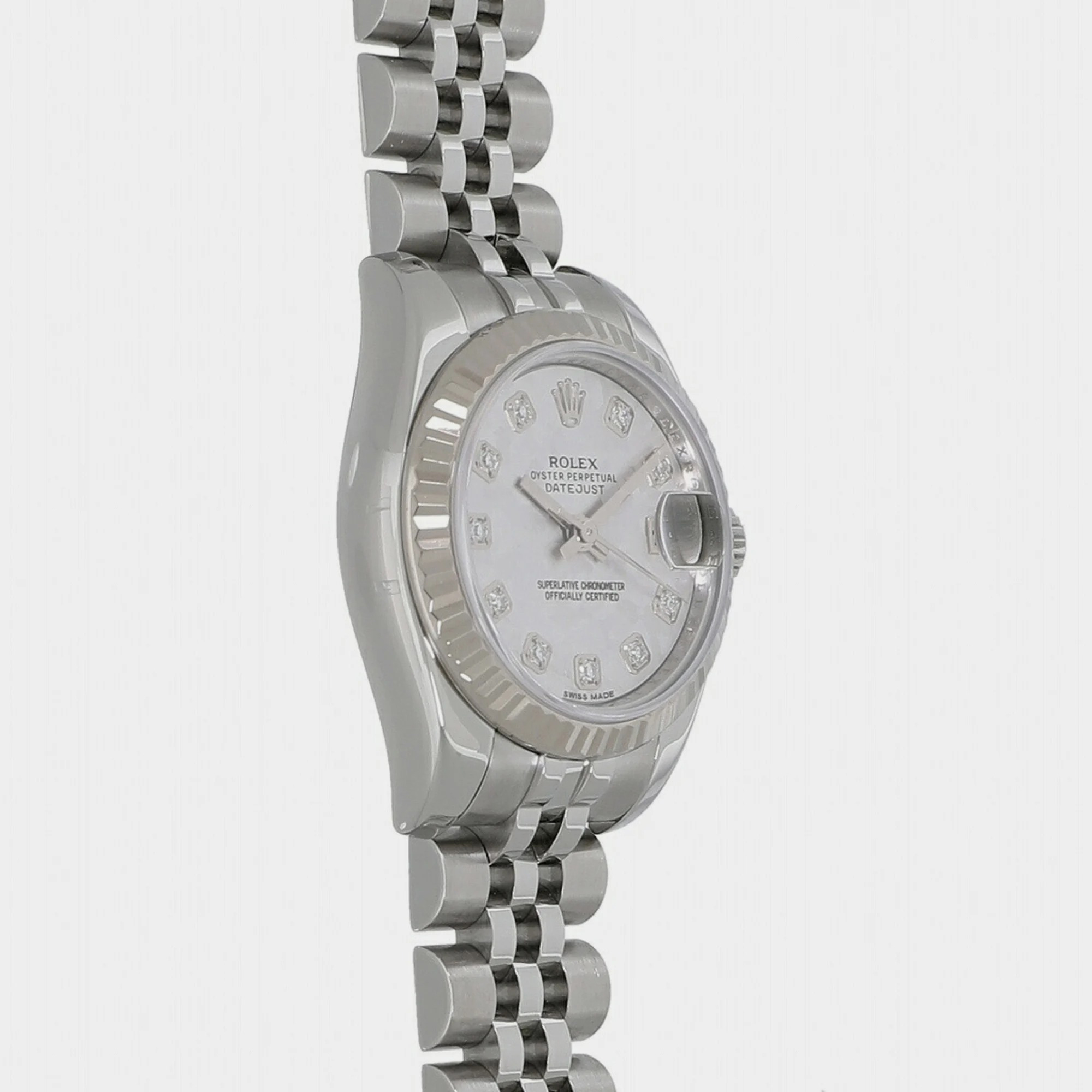 Rolex Silver Diamond 18k White Gold And Stainless Steel Datejust 179174 Automatic Women's Wristwatch 26 Mm