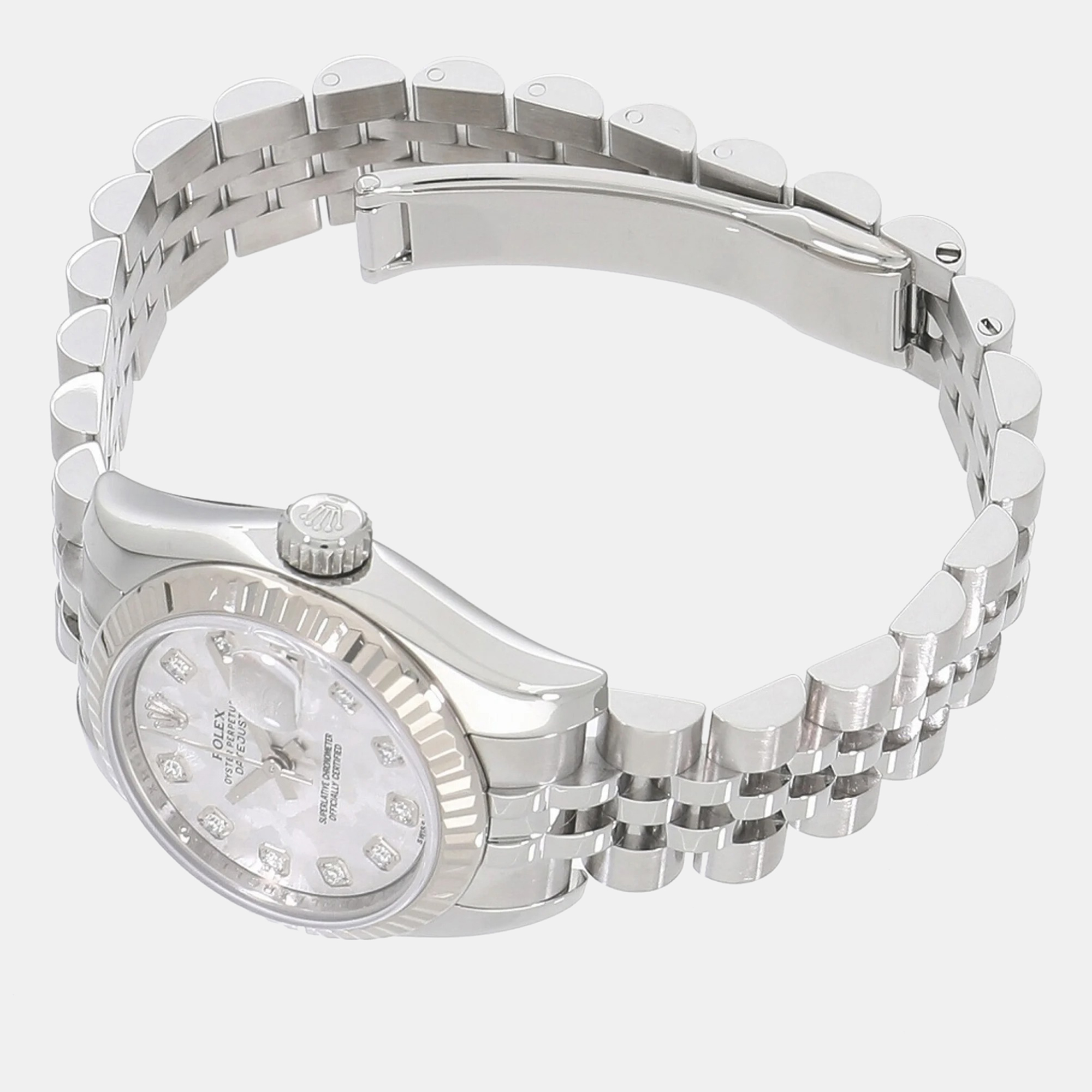Rolex Silver Diamond 18k White Gold And Stainless Steel Datejust 179174 Automatic Women's Wristwatch 26 Mm