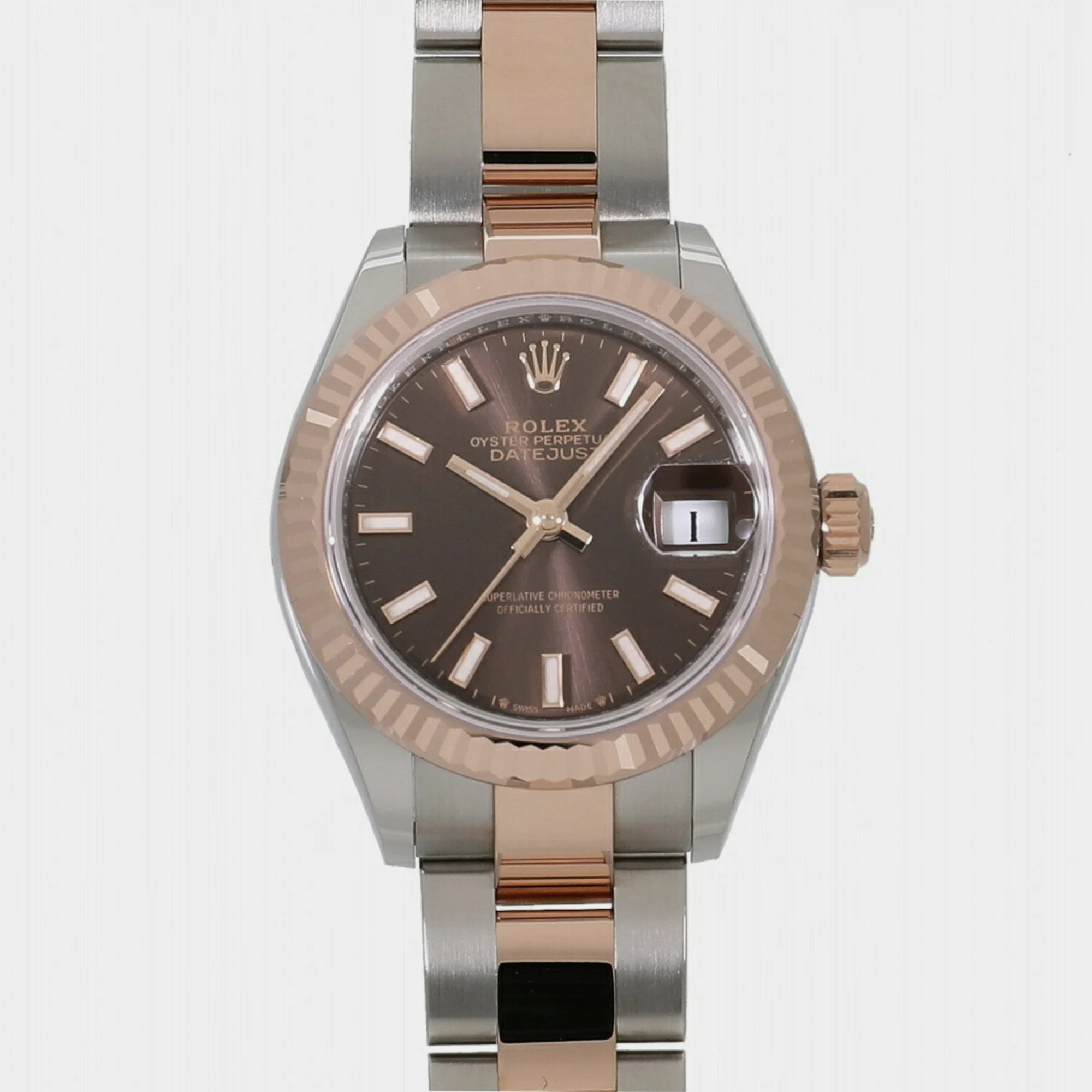 Rolex Brown 18k Rose Gold And Stainless Steel Datejust 279171 Automatic Women's Wristwatch 28 Mm