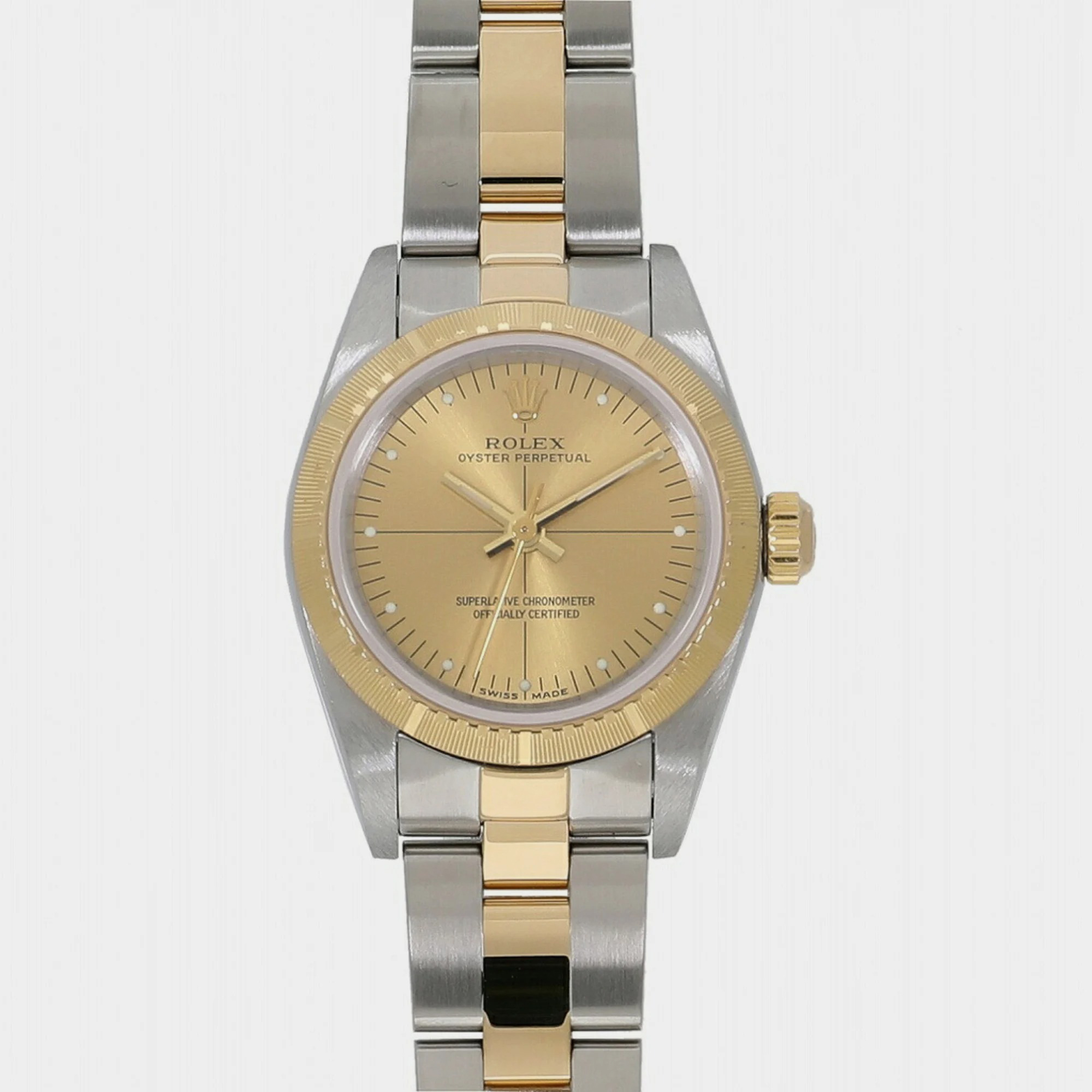 Rolex Champagne 18k Yellow Gold And Stainless Steel Oyster Perpetual 76243 Automatic Women's Wristwatch 24 Mm