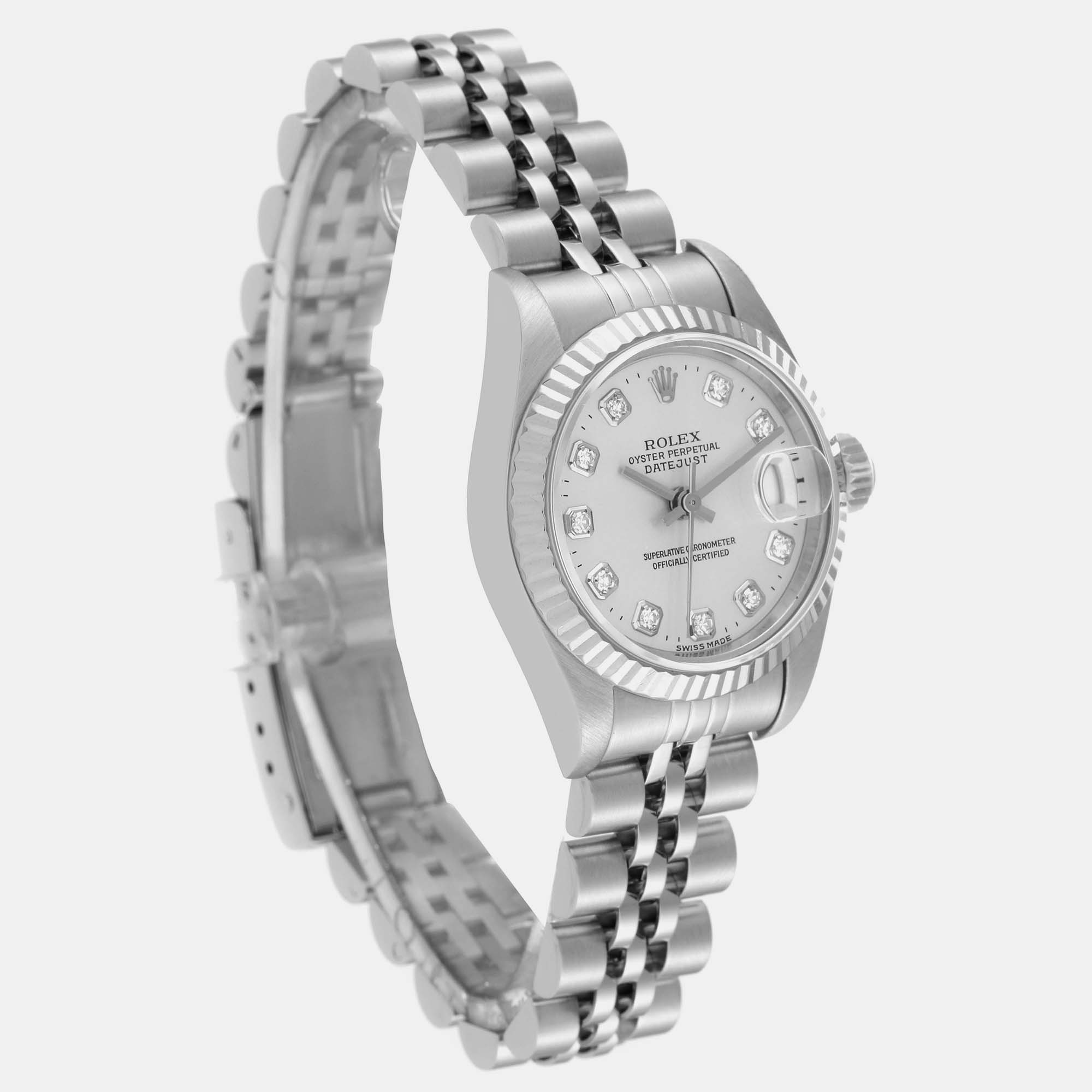 Rolex Datejust Steel White Gold Diamond Dial Ladies Watch 69174 26 Mm