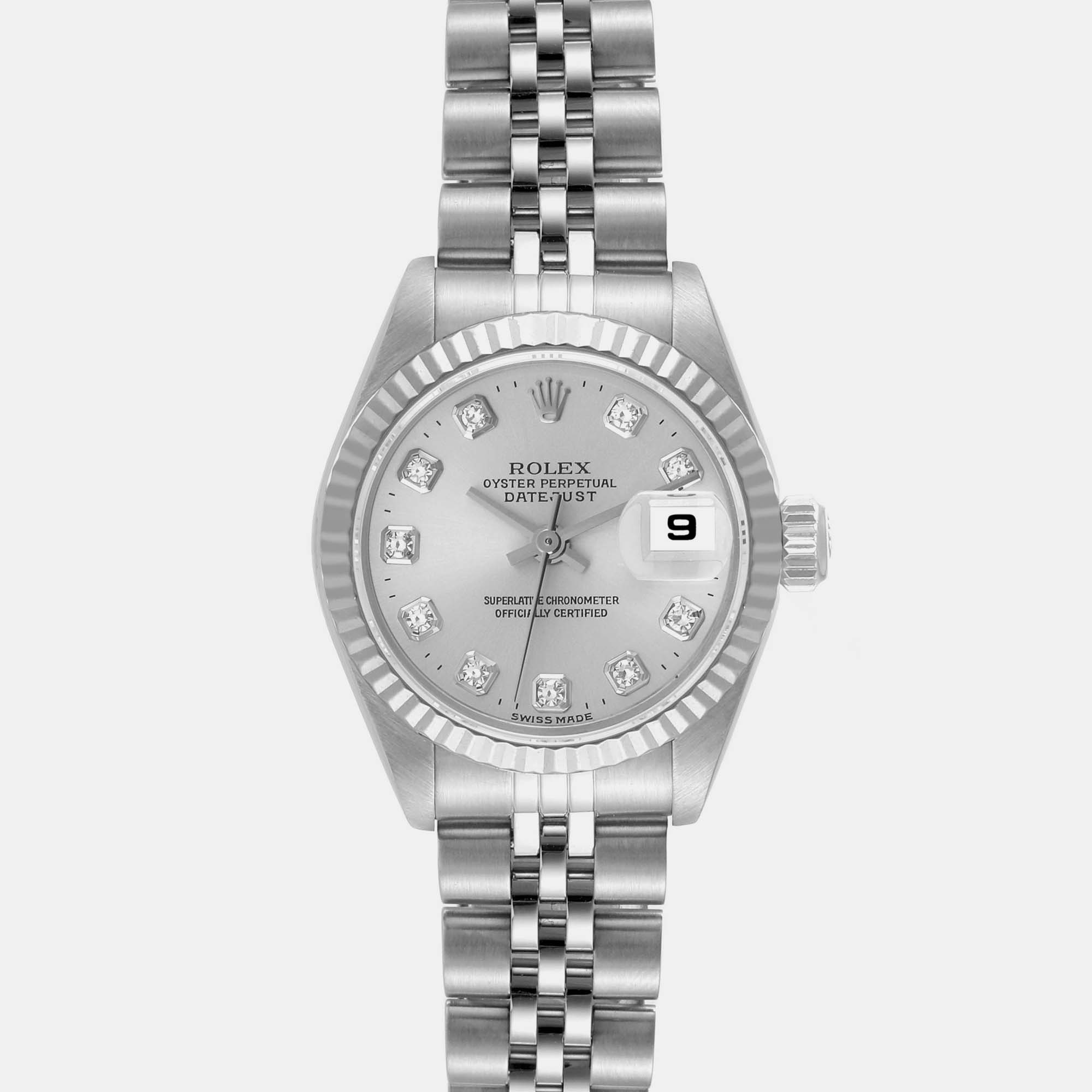 Rolex Datejust Steel White Gold Diamond Dial Ladies Watch 69174 26 Mm