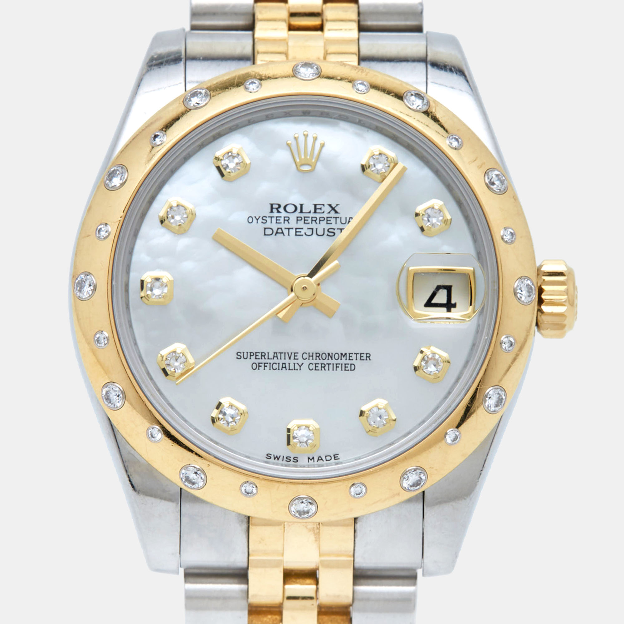 Rolex Mother Of Pearl Diamond 18K Yellow Gold Stainless Steel Datejust 178343 Women's Wristwatch 31 Mm