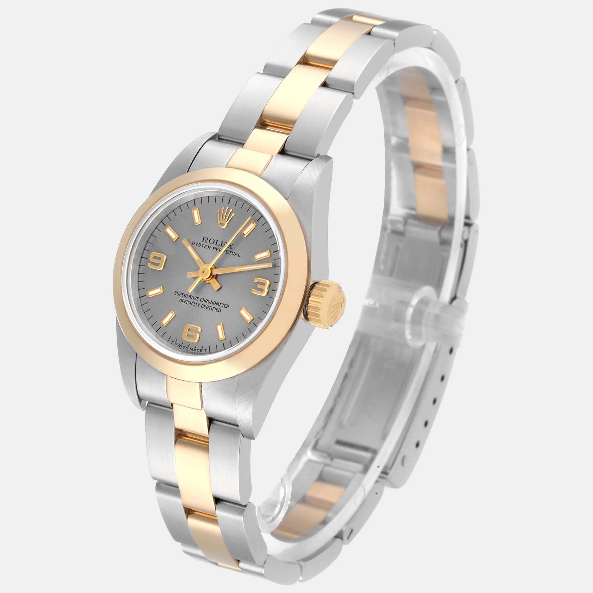 Rolex Oyster Perpetual Steel Yellow Gold Slate Dial Ladies Watch 67183 24 Mm