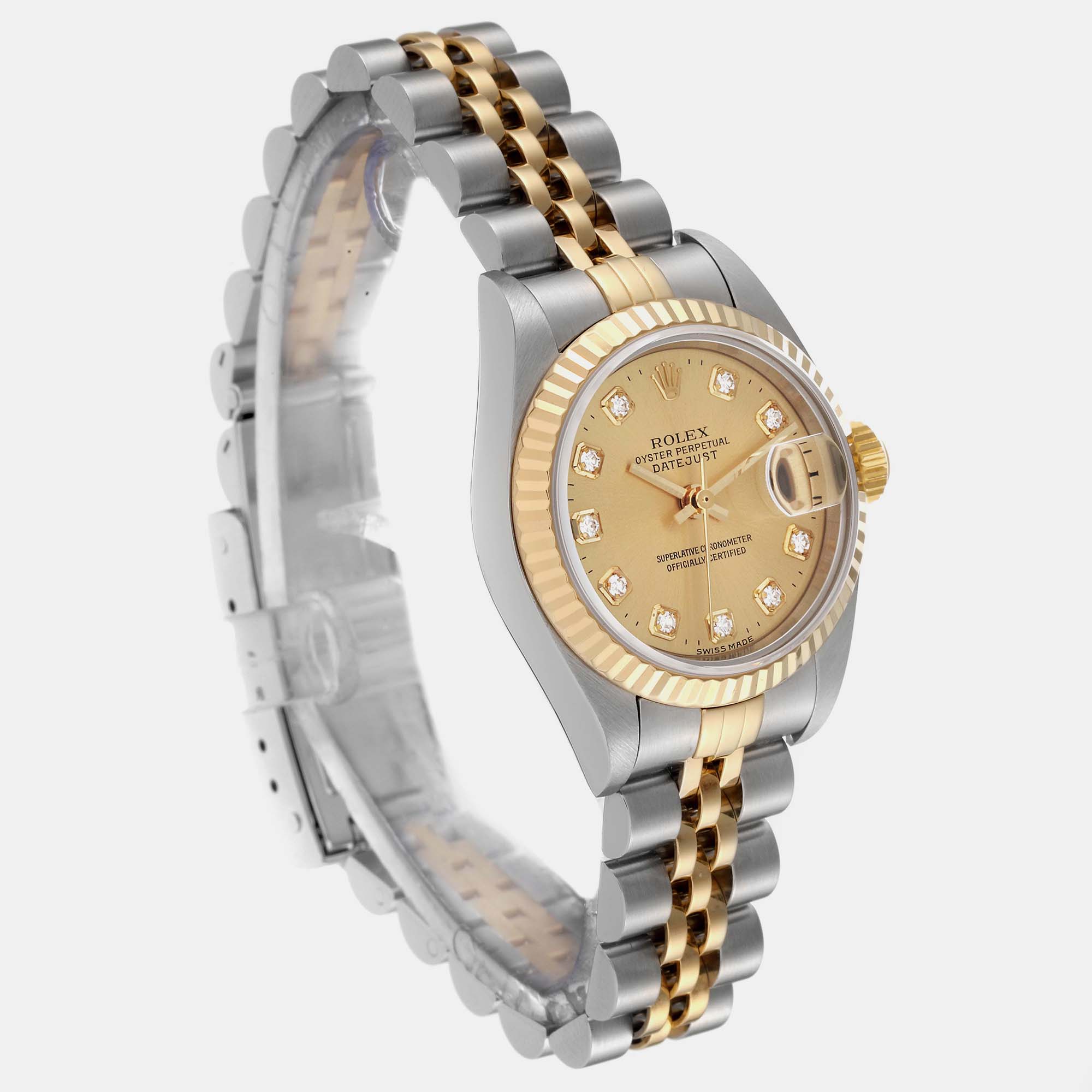 Rolex Datejust Steel Yellow Gold Champagne Diamond Dial Ladies Watch 79173 26 Mm