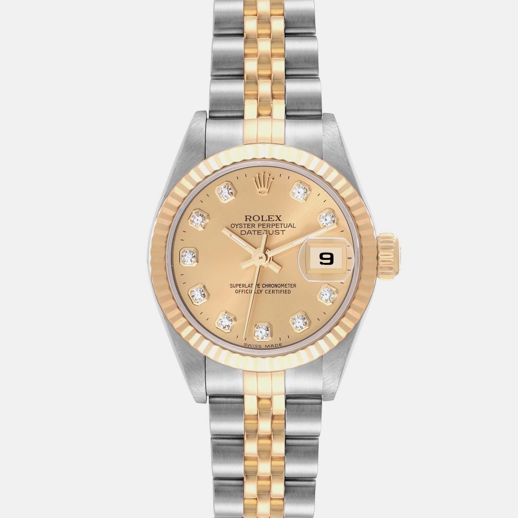 Rolex Datejust Steel Yellow Gold Champagne Diamond Dial Ladies Watch 79173 26 Mm