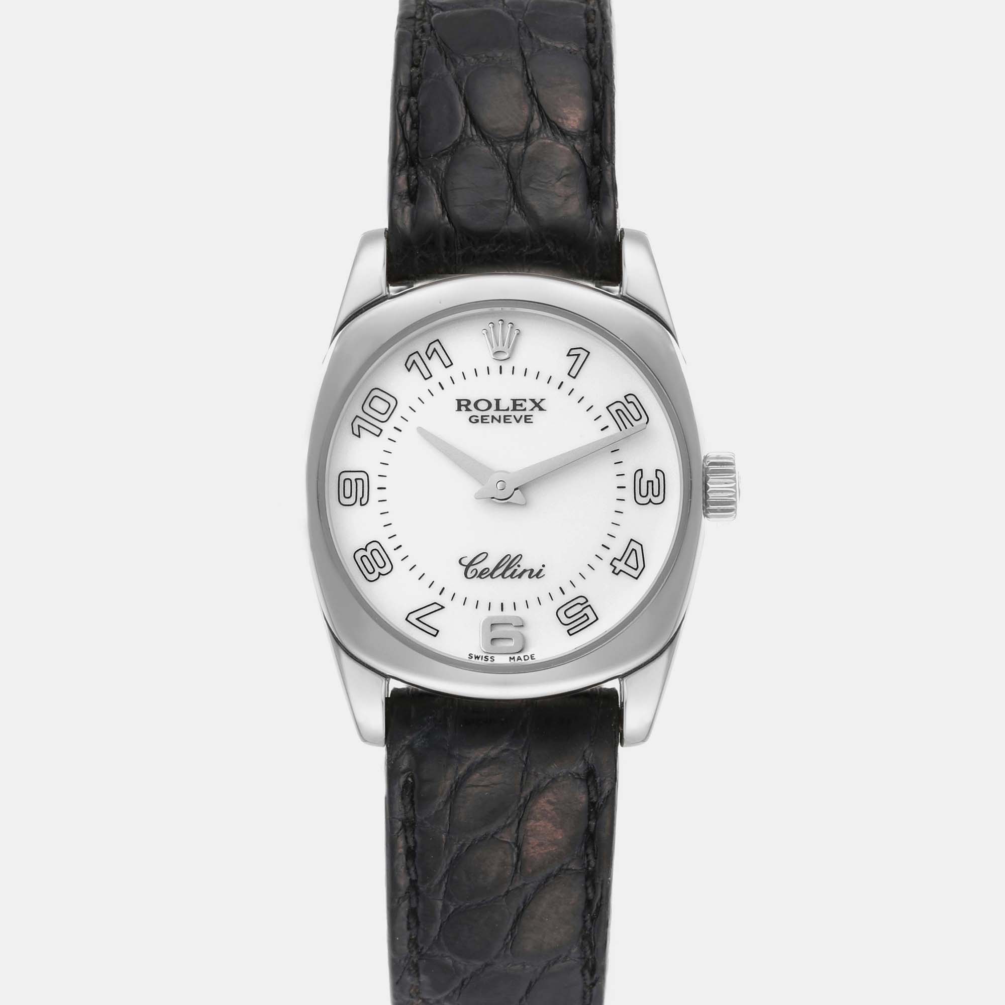 Rolex Cellini Danaos White Gold Black Strap Ladies Watch 6229 26.5 Mm
