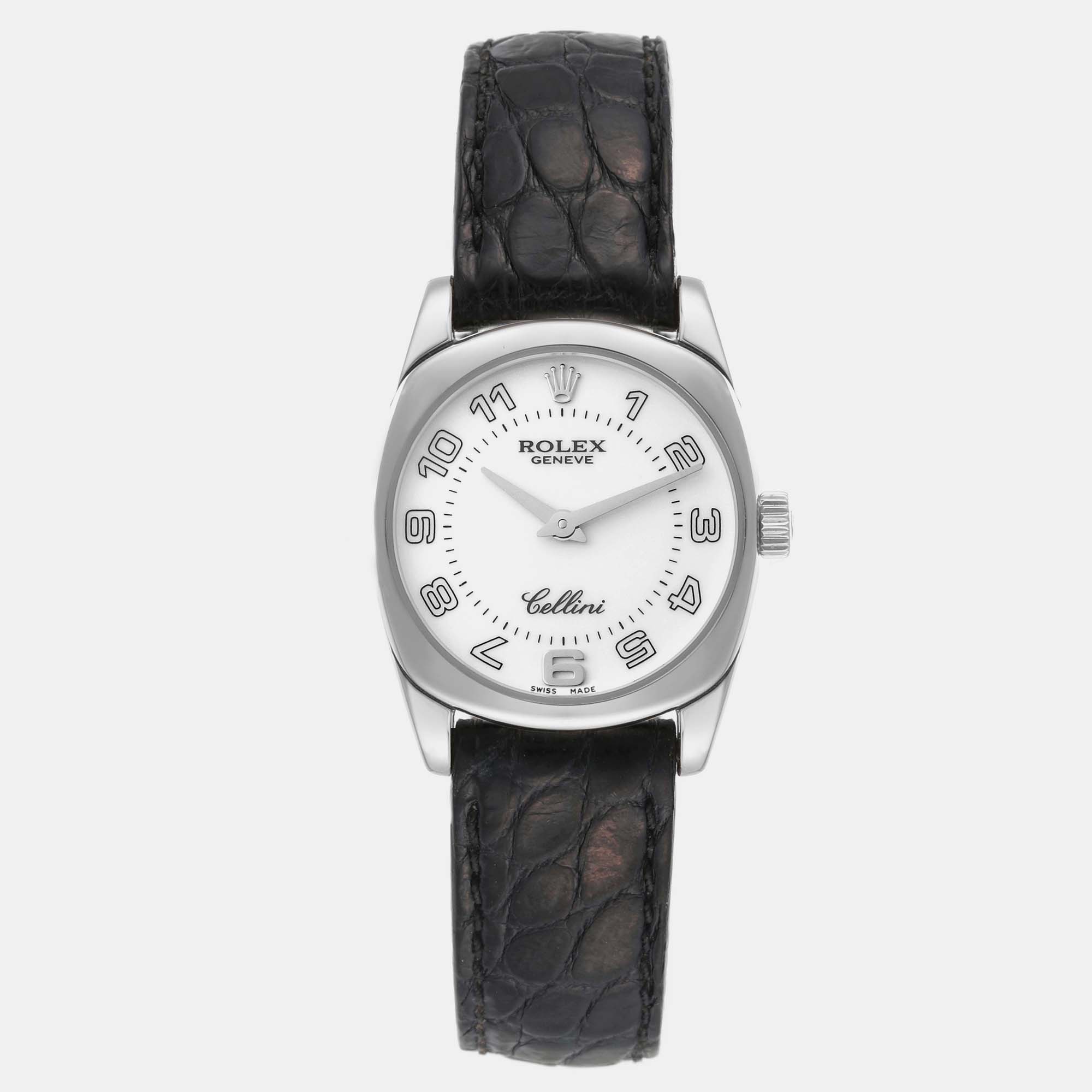 Rolex Cellini Danaos White Gold Black Strap Ladies Watch 6229 26.5 Mm