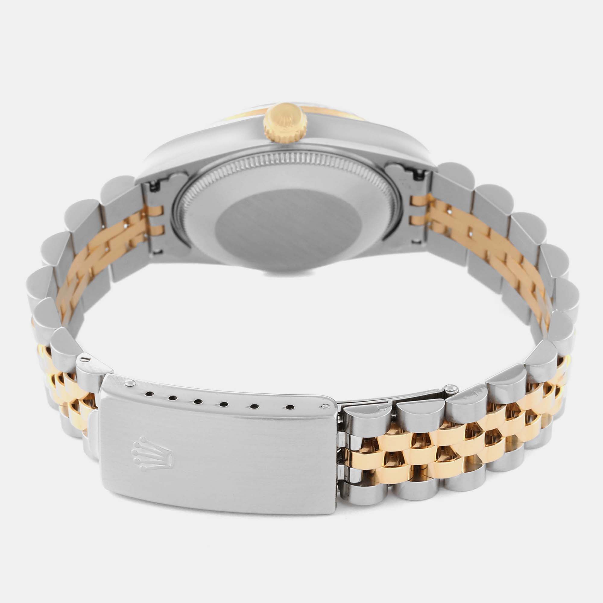 Rolex Datejust Midsize Steel Yellow Gold Black Diamond Ladies Watch 68273