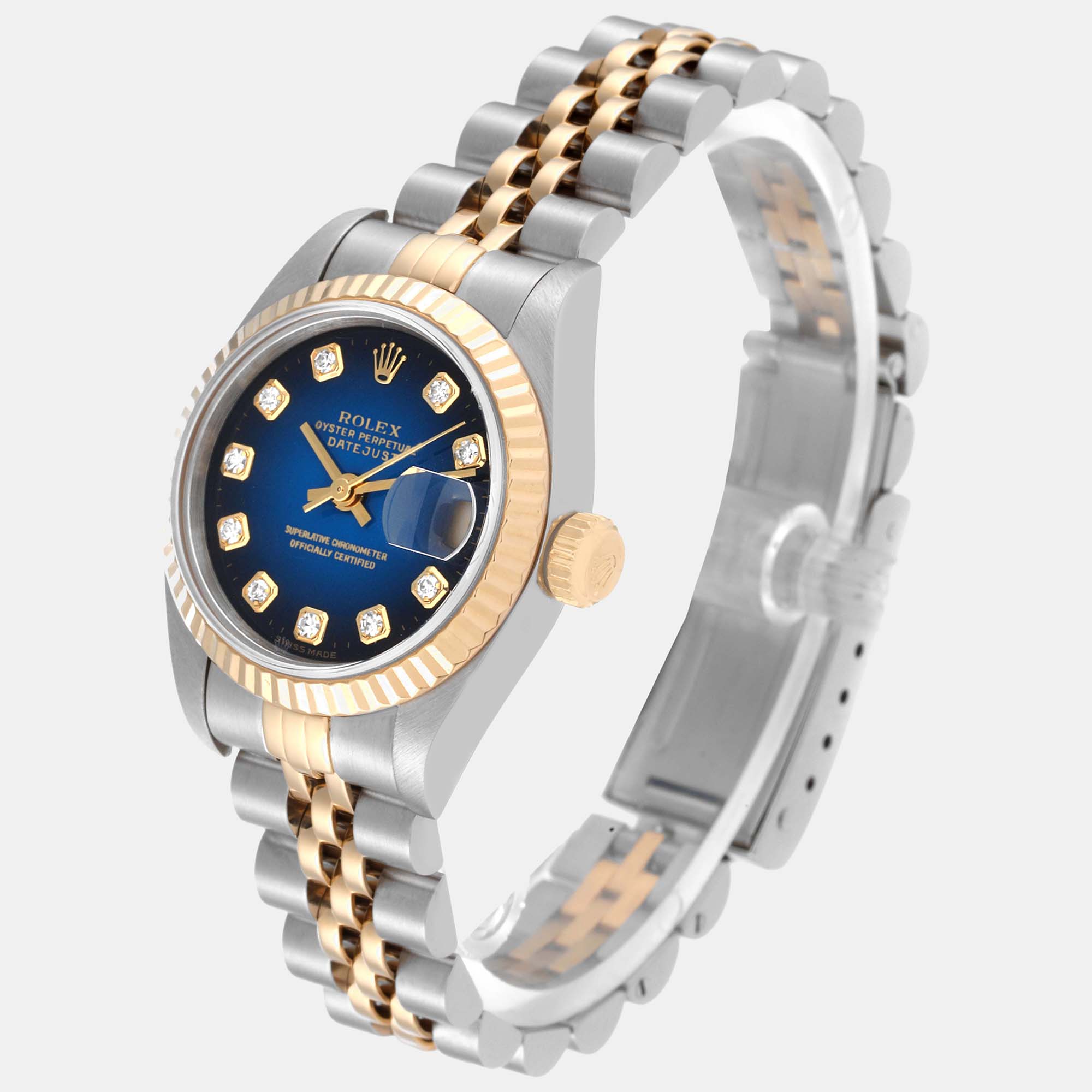 Rolex Datejust Steel Yellow Gold Blue Vignette Diamond Dial Ladies Watch 79173 26 Mm