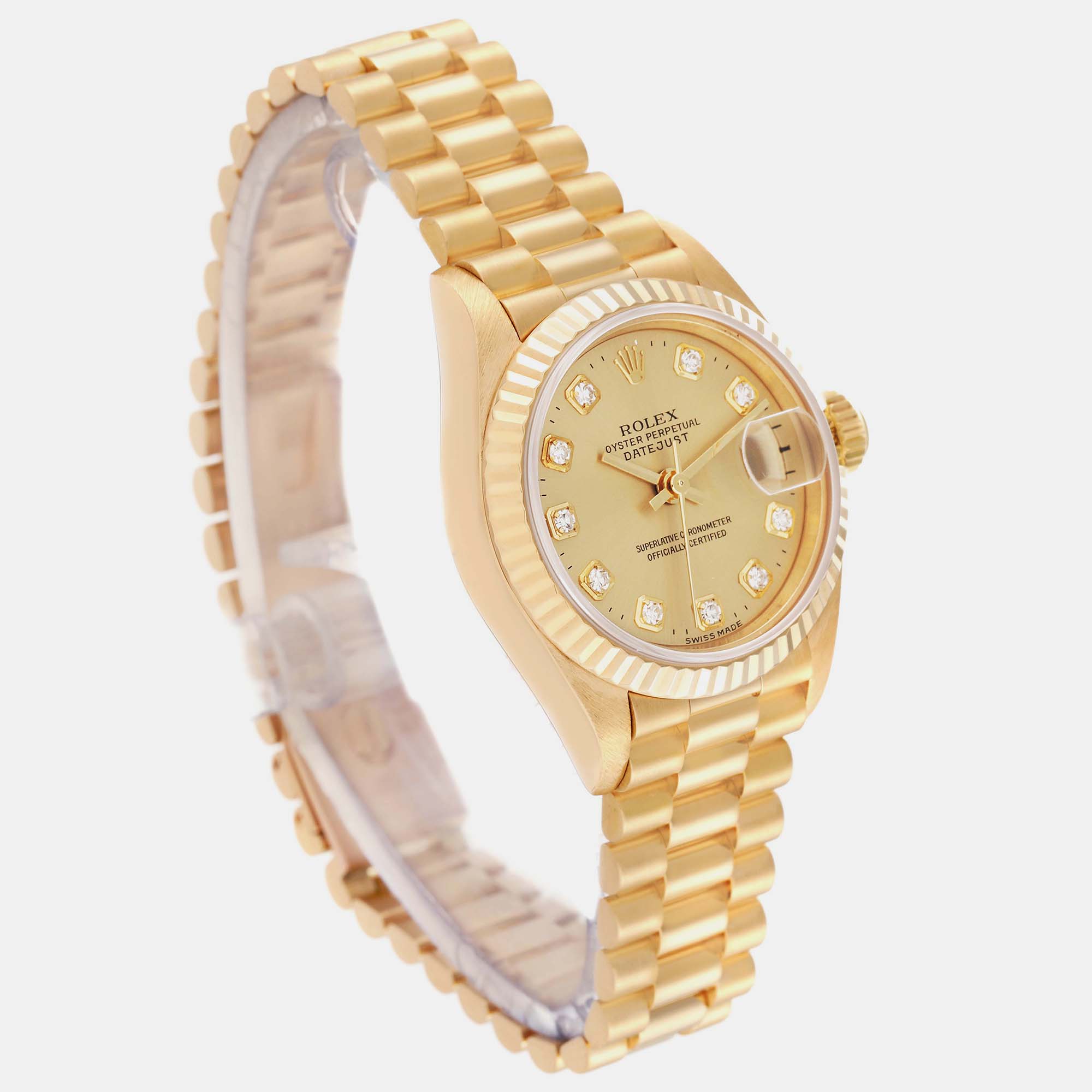 Rolex Datejust President Diamond Dial Yellow Gold Ladies Watch 69178 26 Mm