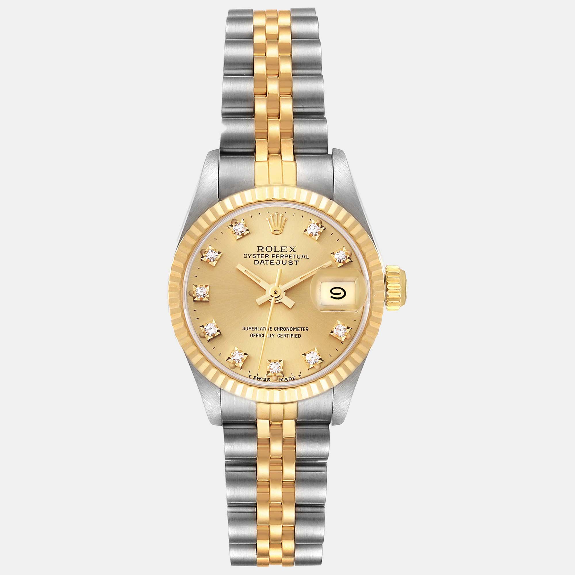 Rolex Datejust Champagne Diamond Dial Steel Yellow Gold Ladies Watch 69173 26 Mm