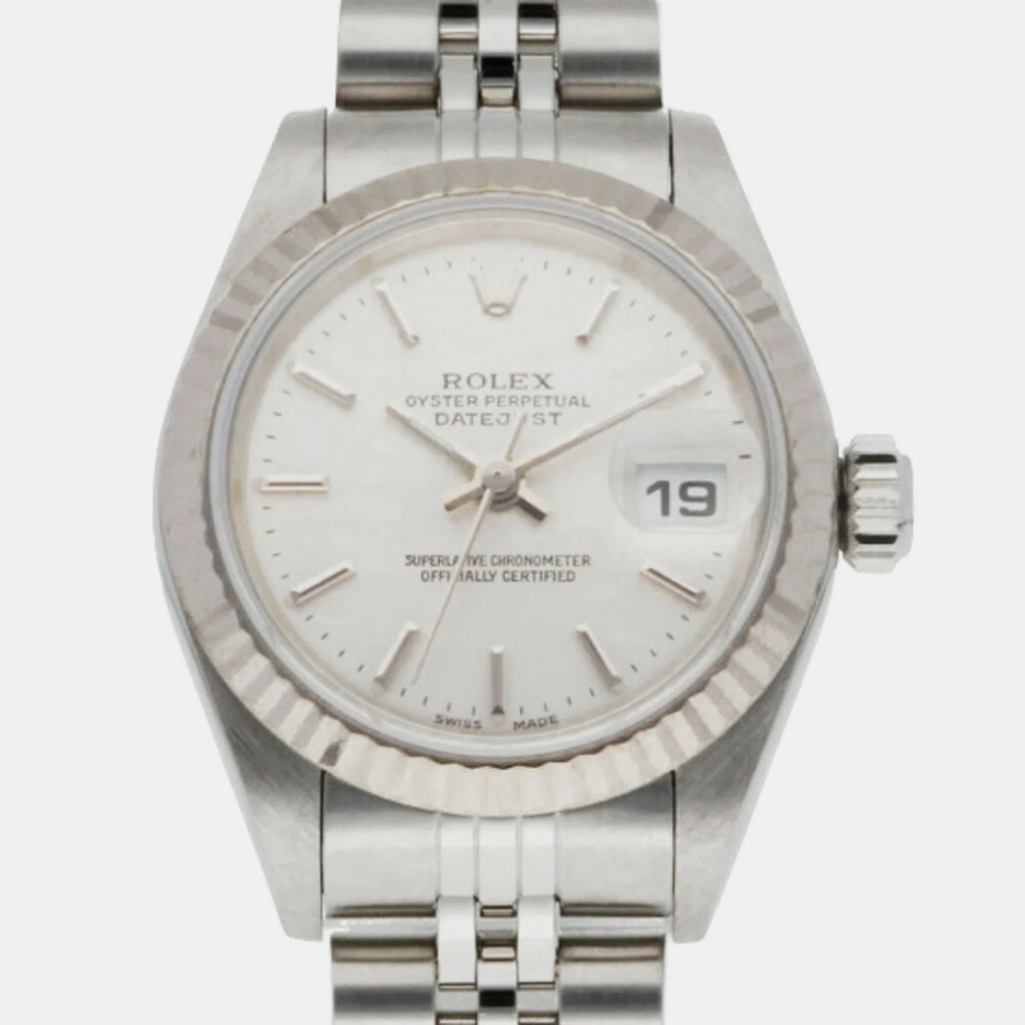Rolex Grey 18K White Gold And Stainless Steel Datejust 79174 Automatic Women's Wristwatch 26 Mm
