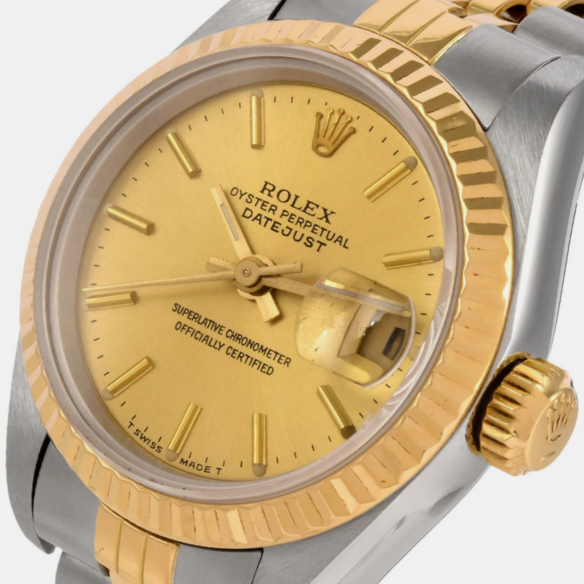 Rolex Champagne 18k Yellow Gold And Stainless Steel Datejust 69173 Automatic Women's Wristwatch 26 Mm