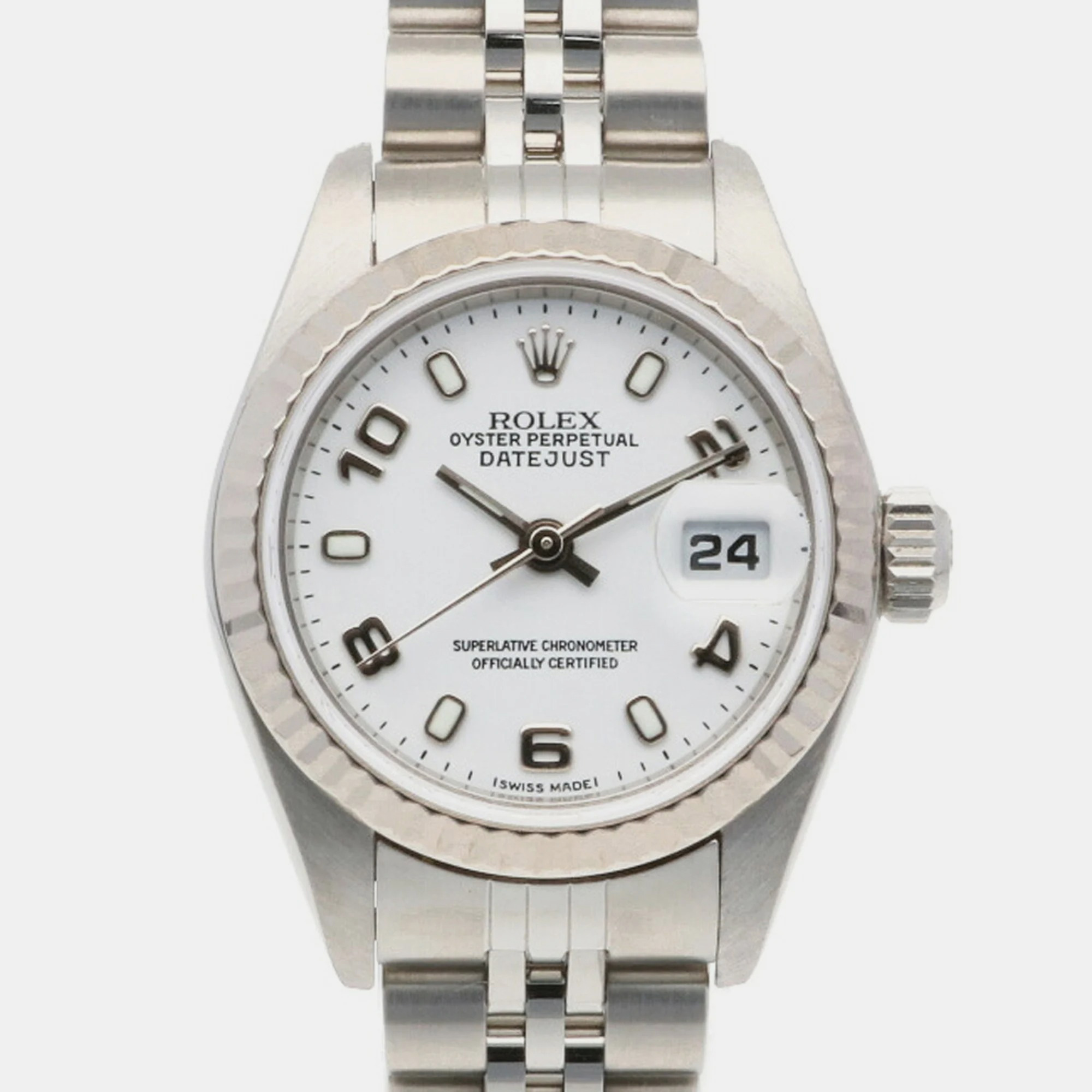 Rolex White 18K White Gold And Stainless Steel Datejust 79174 Automatic Women's Wristwatch 26 Mm