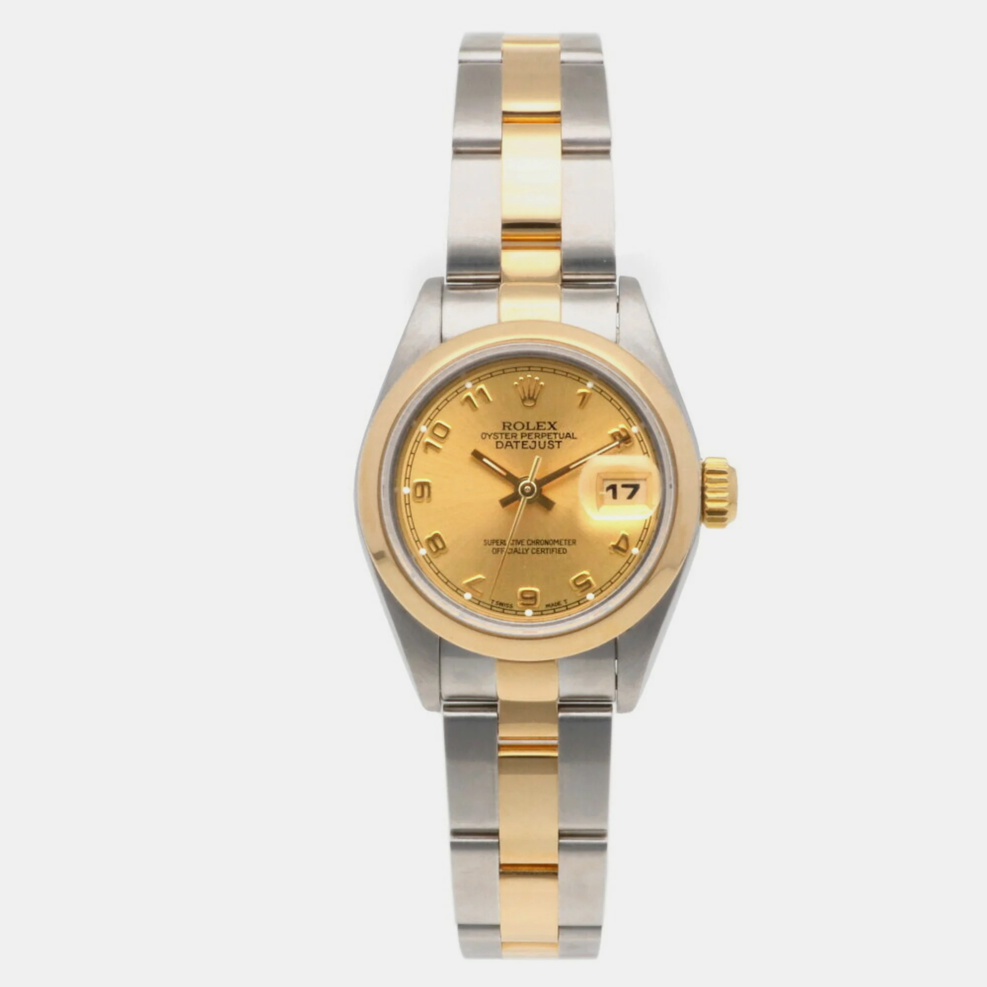 Rolex Champagne 18k Yellow Gold Stainless Steel Datejust 69163 Automatic Women's Wristwatch 26 Mm
