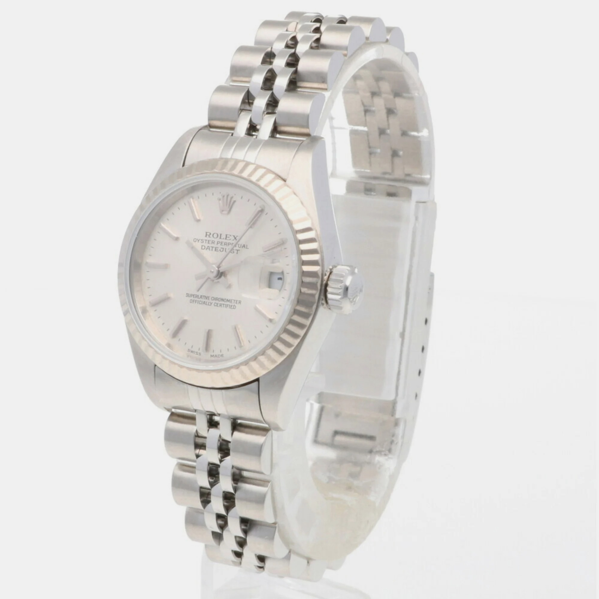 Rolex Silver 18K White Gold Stainless Steel Datejust Automatic Women's Wristwatch 26 Mm