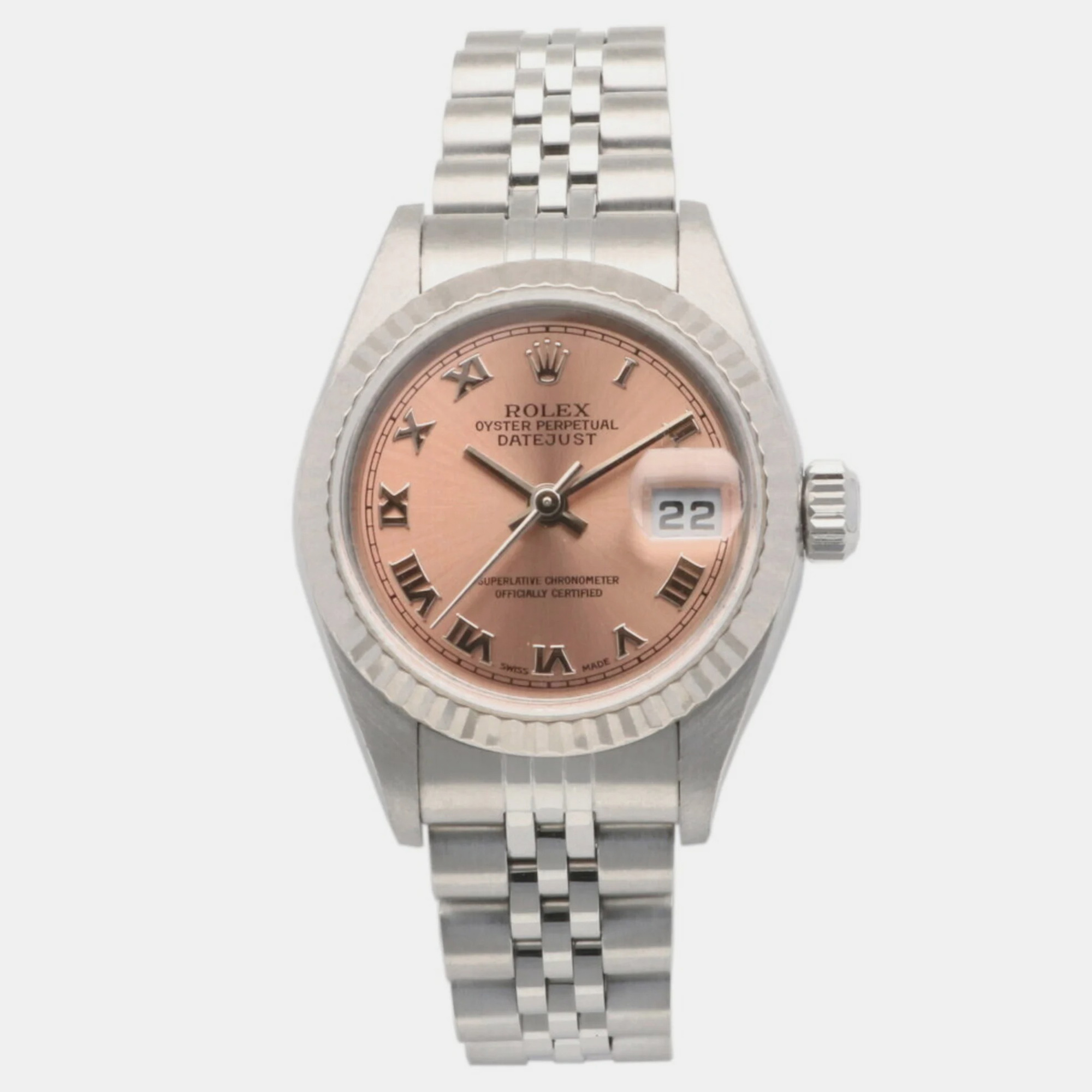 Rolex Pink 18K White Gold Stainless Steel Datejust 79174 Automatic Women's Wristwatch 26 Mm
