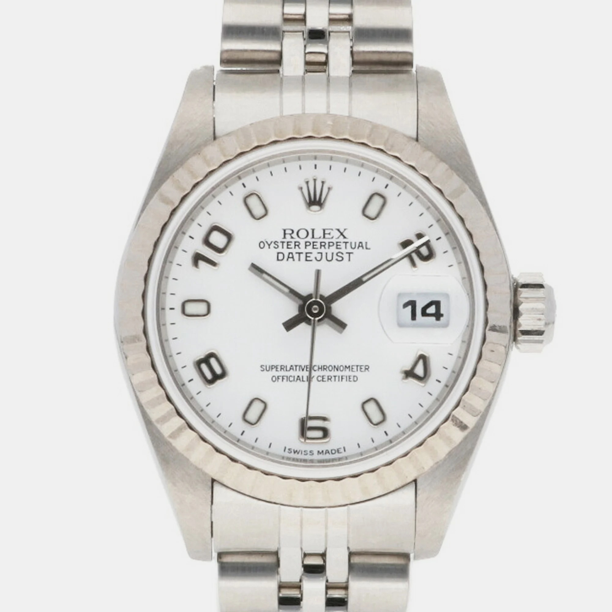 Rolex White 18K White Gold Stainless Steel Datejust 79174 Automatic Women's Wristwatch 26 Mm