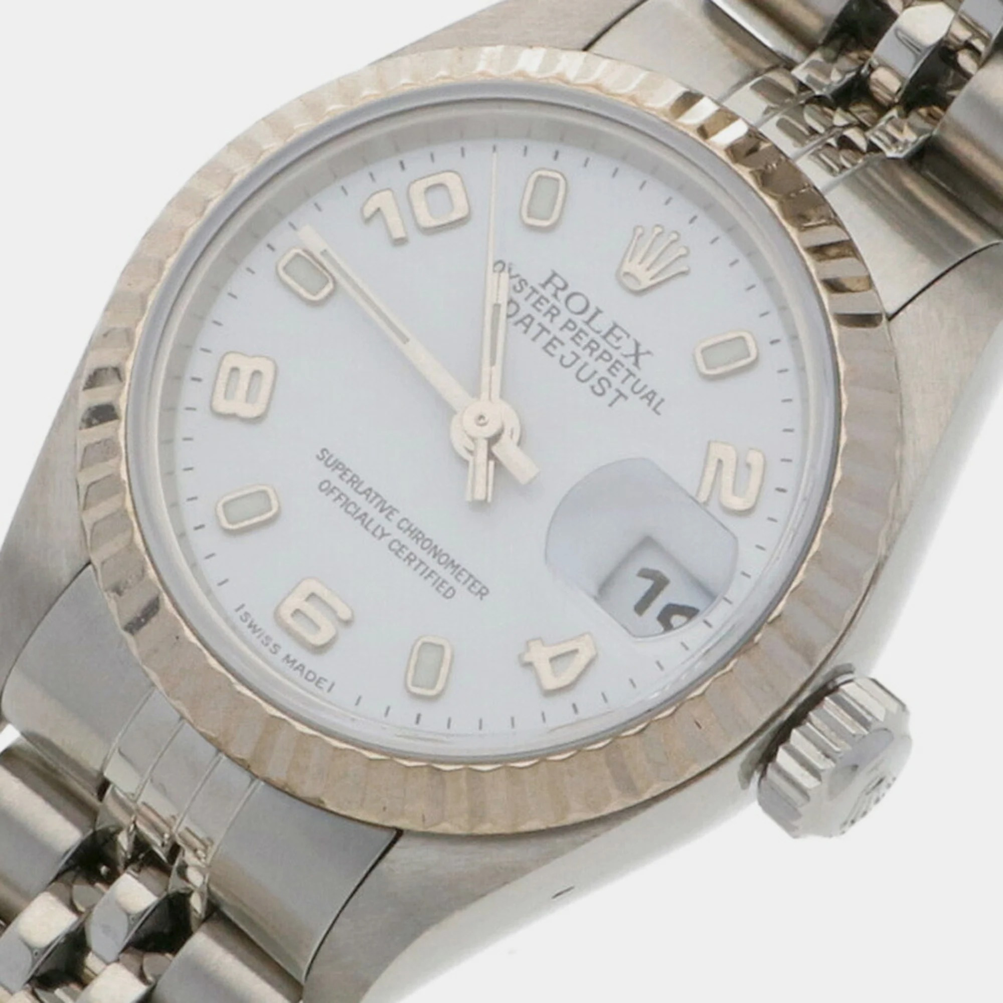 Rolex White 18K White Gold Stainless Steel Datejust 79174 Automatic Women's Wristwatch 26 Mm