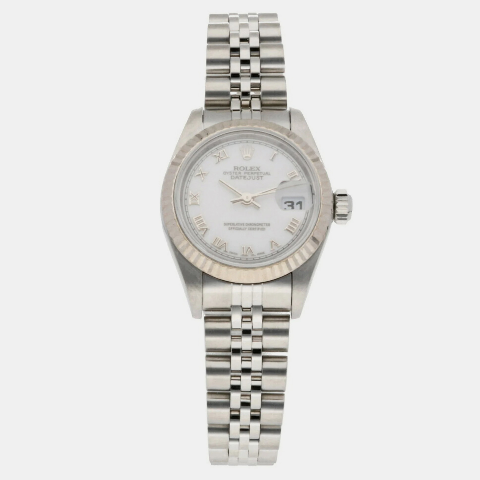 Rolex white 18k white gold stainless steel datejust 79174 automatic women's wristwatch 26 mm