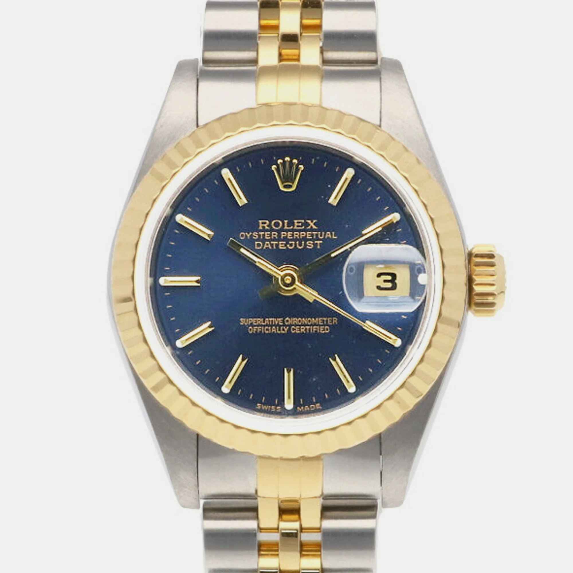 Rolex Blue 18k Yellow Gold Stainless Steel Datejust 79173 Automatic Women's Wristwatch 26 Mm