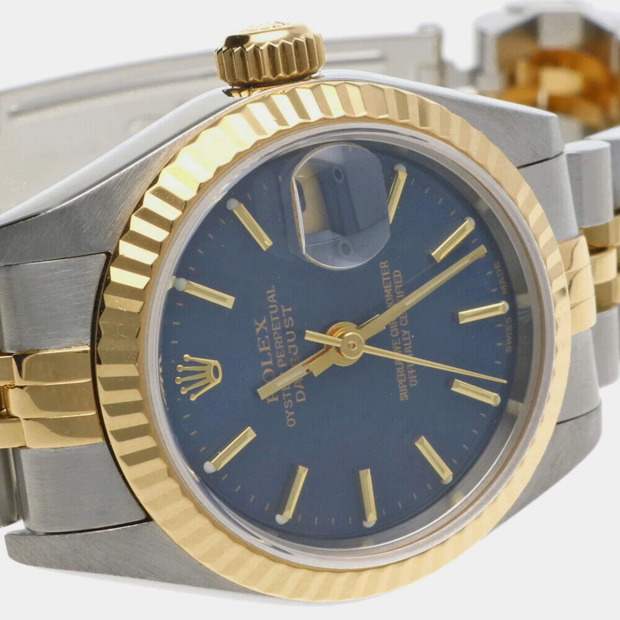 Rolex Blue 18k Yellow Gold Stainless Steel Datejust 79173 Automatic Women's Wristwatch 26 Mm