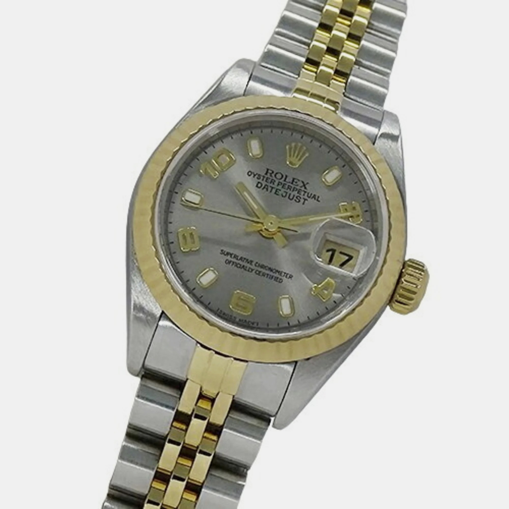 Rolex Grey 18k Yellow Gold Stainless Steel Datejust 79173 Automatic Women's Wristwatch 26 Mm
