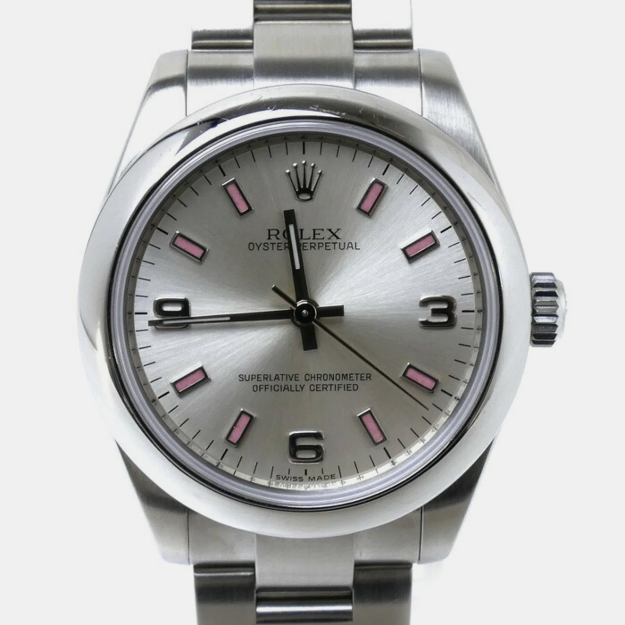 Rolex Silver Stainless Steel Oyster Perpetual 177200 Automatic Women's Wristwatch 31 Mm