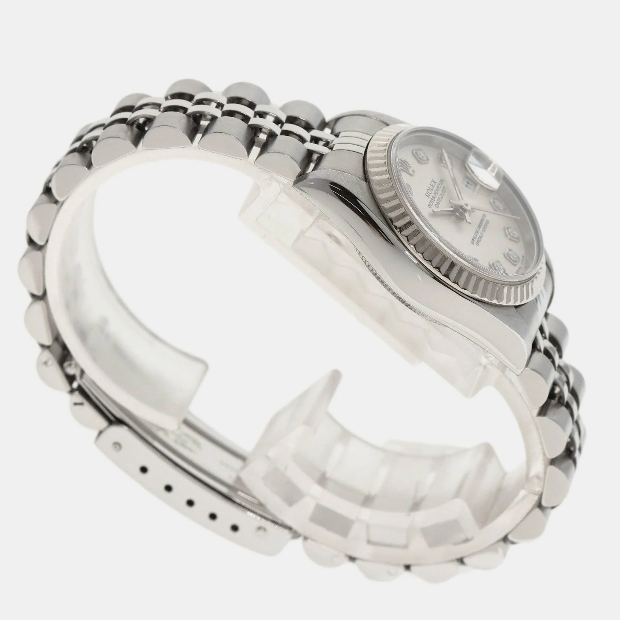 Rolex Silver 18k White Gold Stainless Steel Diamond Datejust 79174 Automatic Women's Wristwatch 26 Mm
