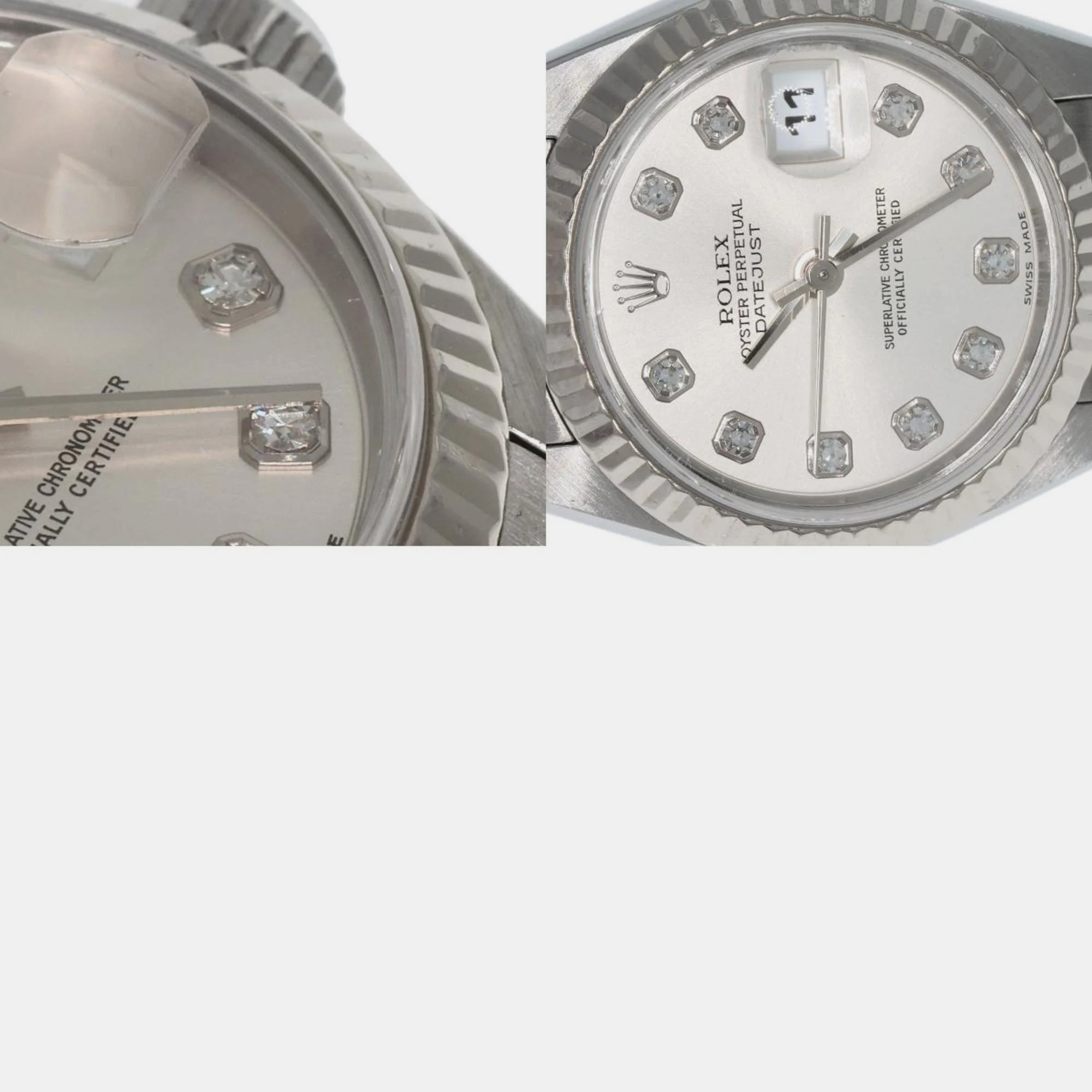 Rolex Silver 18k White Gold Stainless Steel Diamond Datejust 79174 Automatic Women's Wristwatch 26 Mm