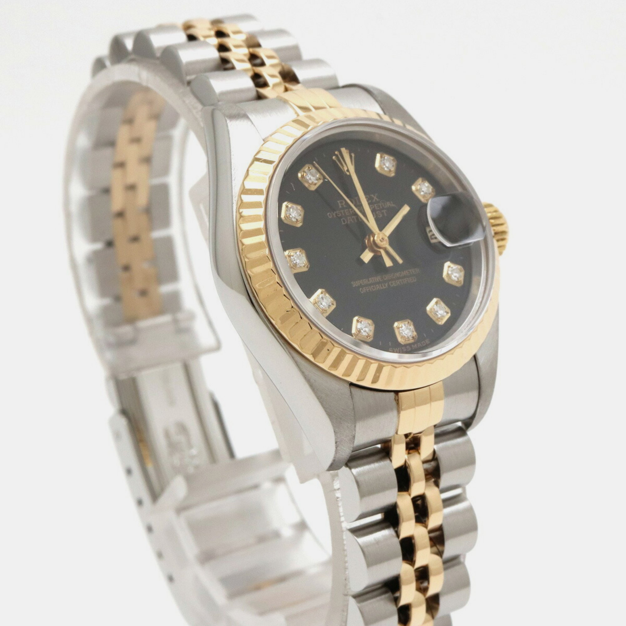 Rolex Black Diamond 18k Yellow Gold Stainless Steel Datejust 79173 Automatic Women's Wristwatch 26 Mm