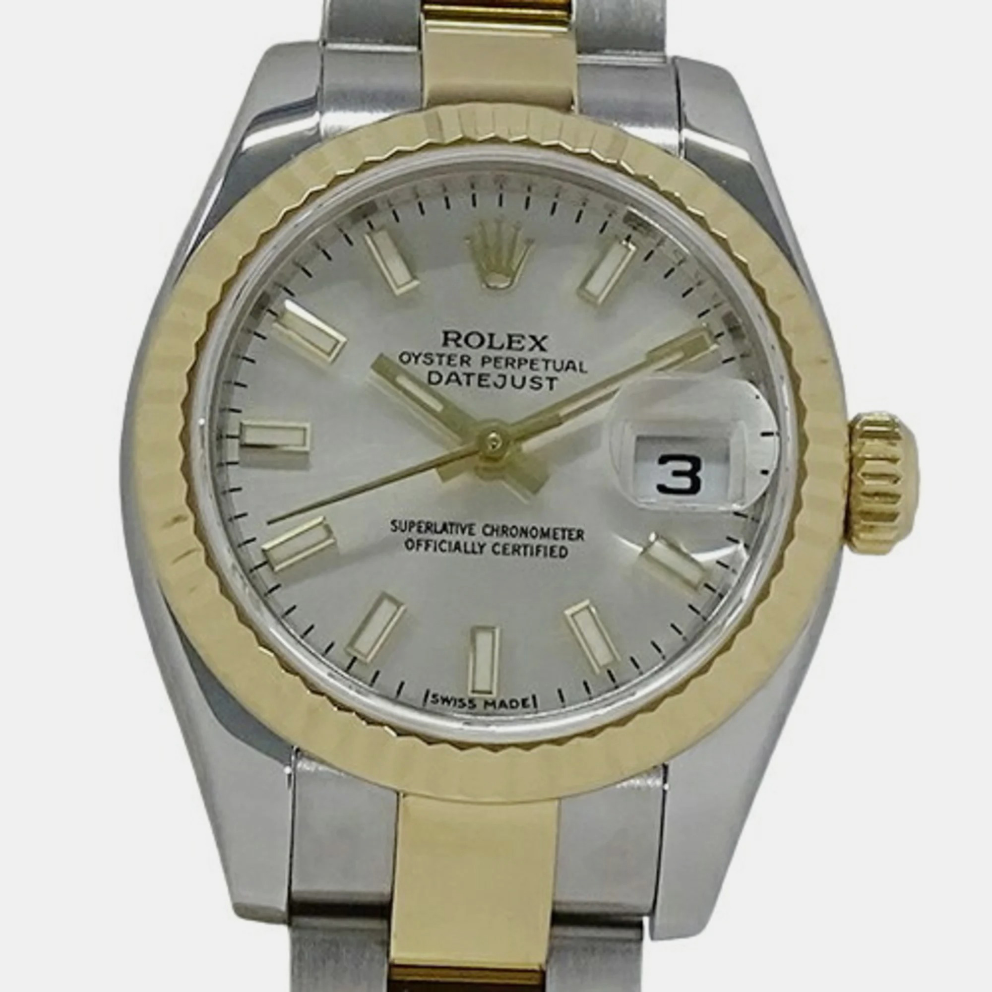 Rolex Silver 18k Yellow Gold Stainless Steel Datejust 179173 Automatic Women's Wristwatch 26 Mm