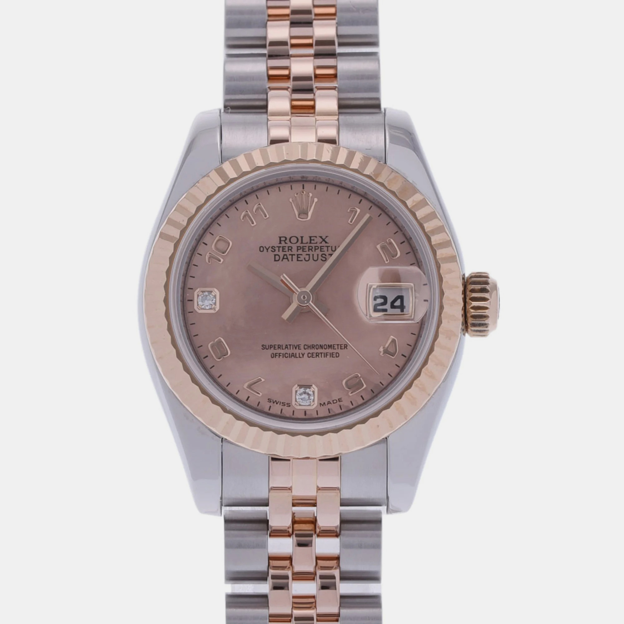 Rolex Pink 18k Rose Gold Stainless Steel Datejust 179171 Automatic Women's Wristwatch 26 Mm