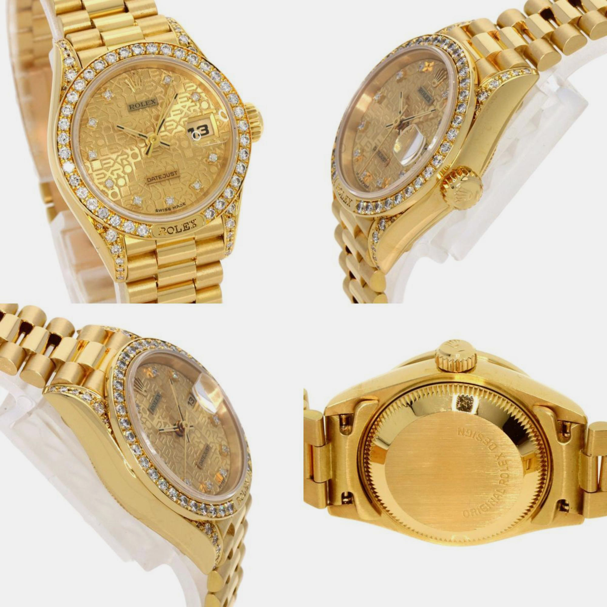 Rolex Champagne 18k Yellow Gold Diamond Datejust 69158 Automatic Women's Wristwatch 26 Mm