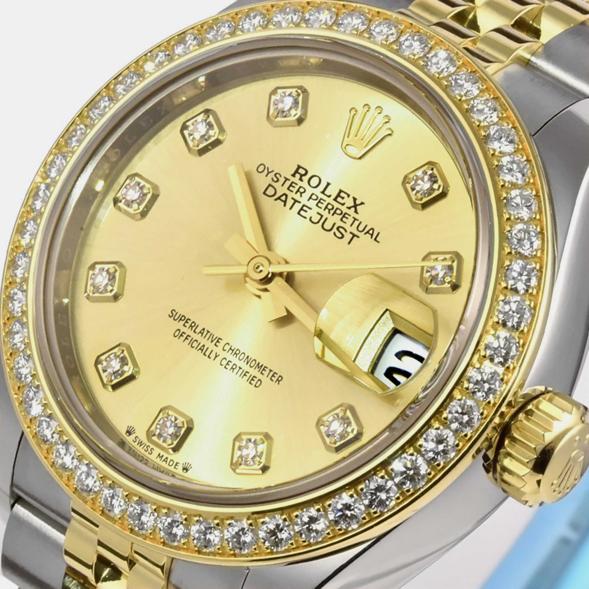 Rolex  Champagne 18k Yellow Gold Stainless Steel Diamond Datejust 279383RBR Automatic Women's Wristwatch 28 Mm