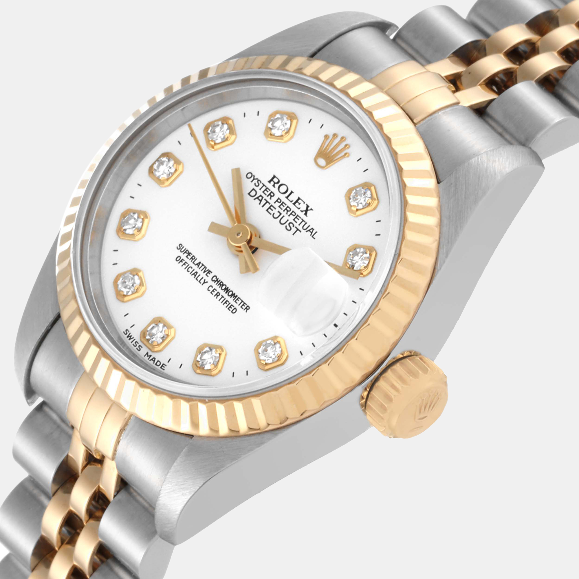 Rolex Datejust White Diamond Dial Steel Yellow Gold Ladies Watch 69173 26 mm
Rolex Datejust White Diamond Dial Steel Yellow Gold Ladies Watch 69173 26 mm