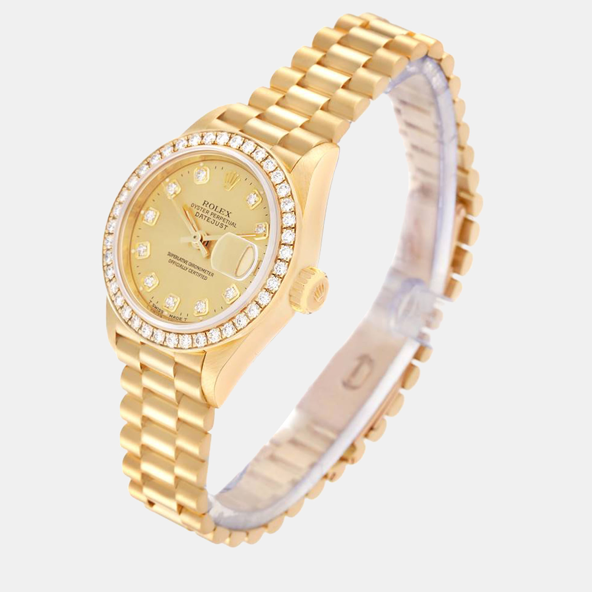 Rolex President Datejust Yellow Gold Diamond Ladies Watch 69138 26 Mm