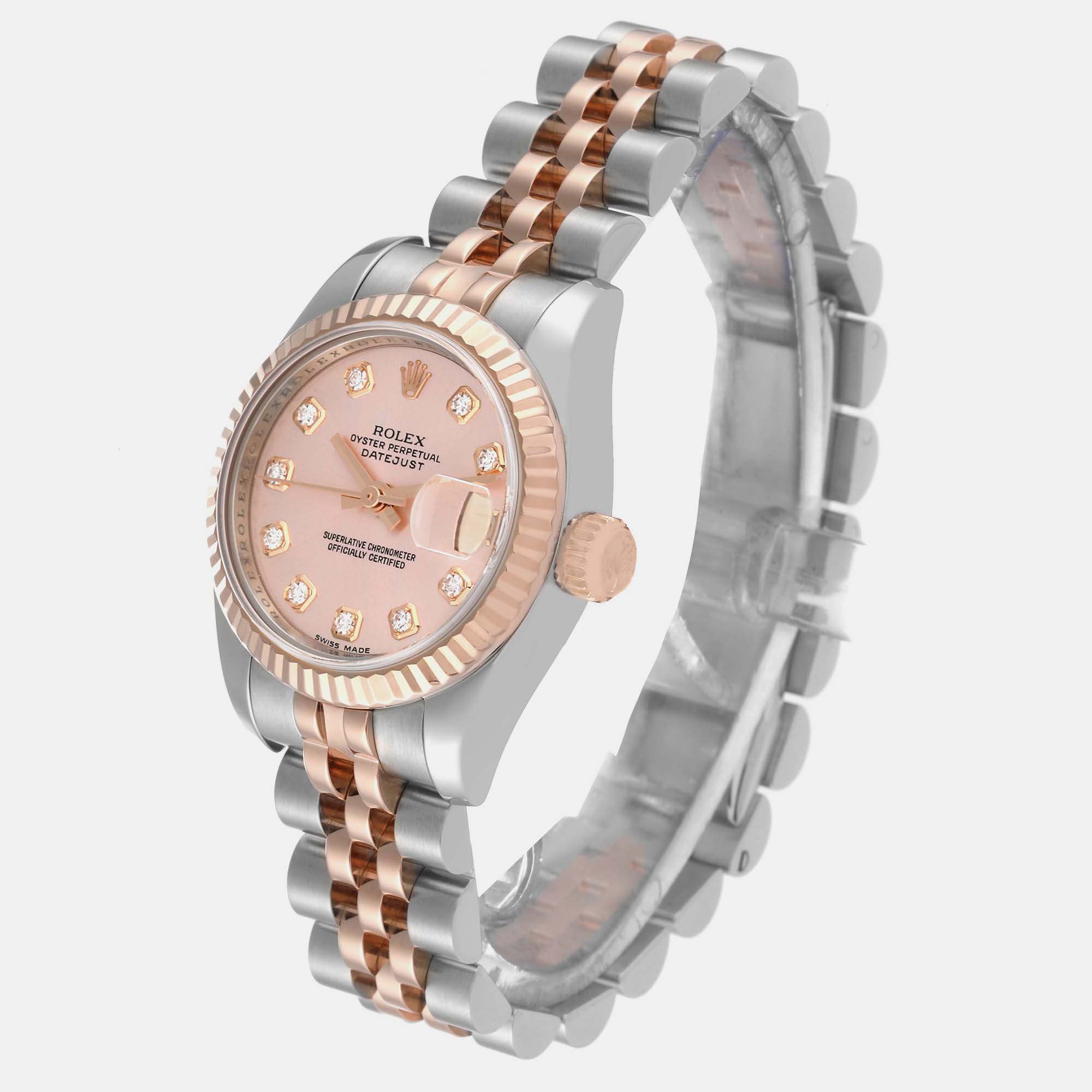 Rolex Datejust Steel Rose Gold Diamond Dial Ladies Watch 179171 26 Mm
