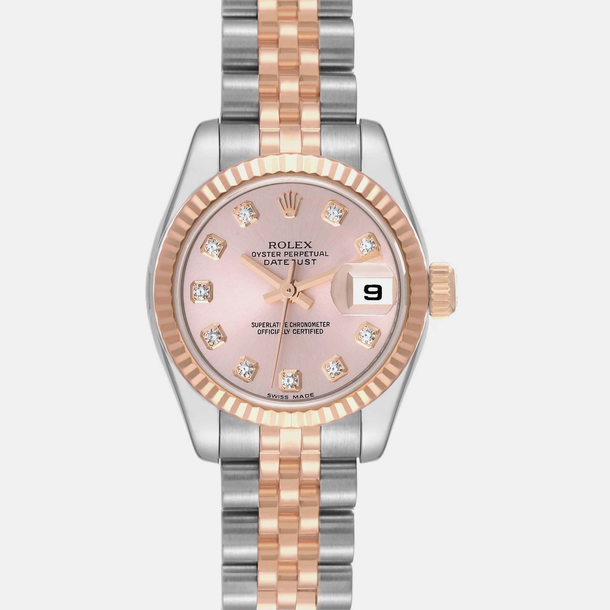 Rolex Datejust Steel Rose Gold Diamond Dial Ladies Watch 179171 26 Mm